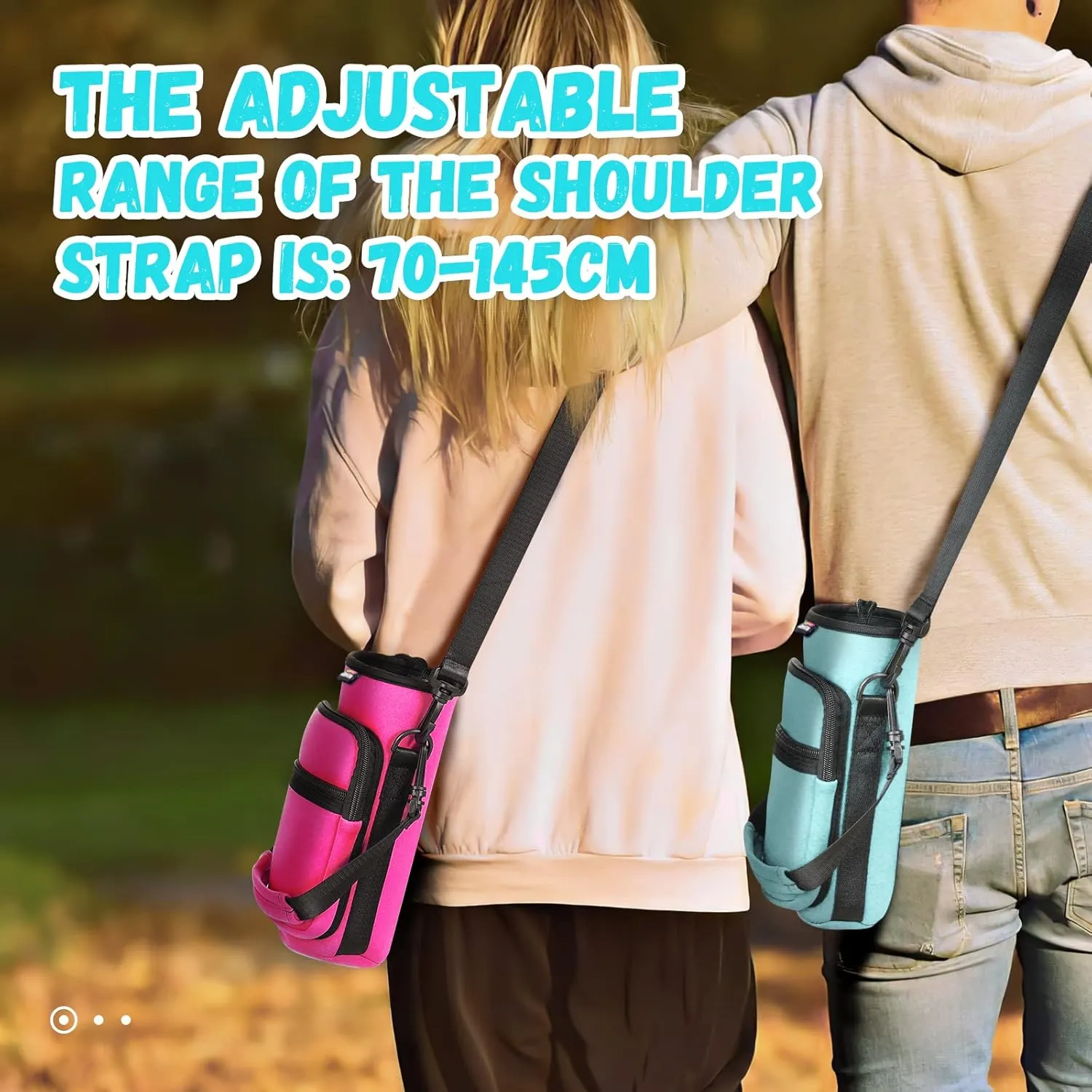 Nuovoware Water Bottle Carrier Bag,25oz/40oz/64oz Bottle Pouch Holder,Adjustable Shoulder Hand Strap 2 Pocket Sling Neoprene Sleeve Sports Accessories for Hiking Travelling Camping