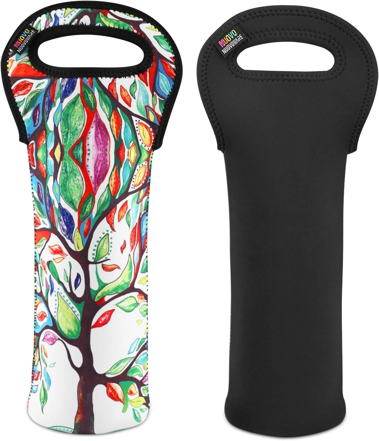 Nuovoware Wine Bag, 2Pack 750ML Portable Neoprene Tote Holders and Carriers Insulated Bag for Wine and Water Bottles, Bottle Protector for Home Travel Picnic, Lucky Tree Black