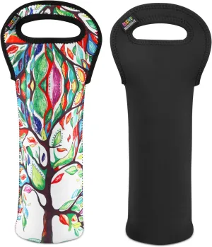 Nuovoware Wine Bag, 2Pack 750ML Portable Neoprene Tote Holders and Carriers Insulated Bag for Wine and Water Bottles, Bottle Protector for Home Travel Picnic, Lucky Tree Black