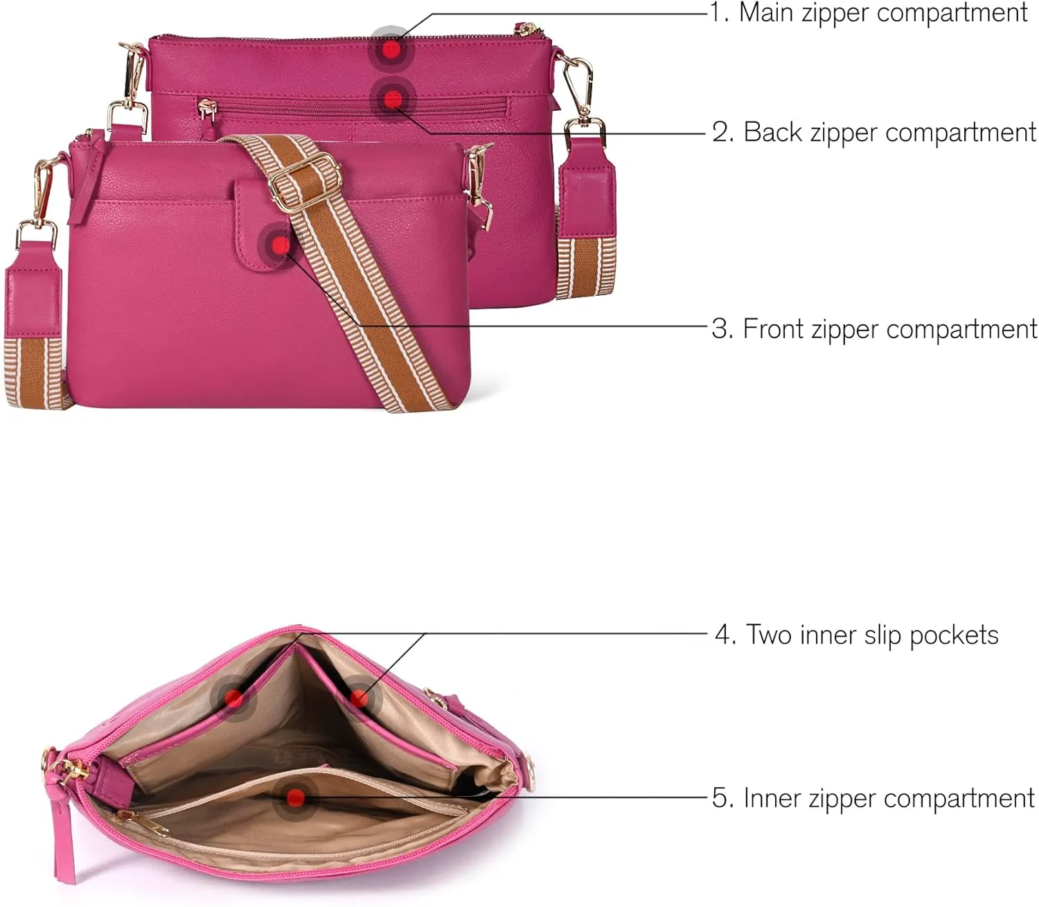 Oak Leathers Small Crossbody Bag For Women With Adjustable, Wide Strap - Real Leather Crossover Shoulder Purse