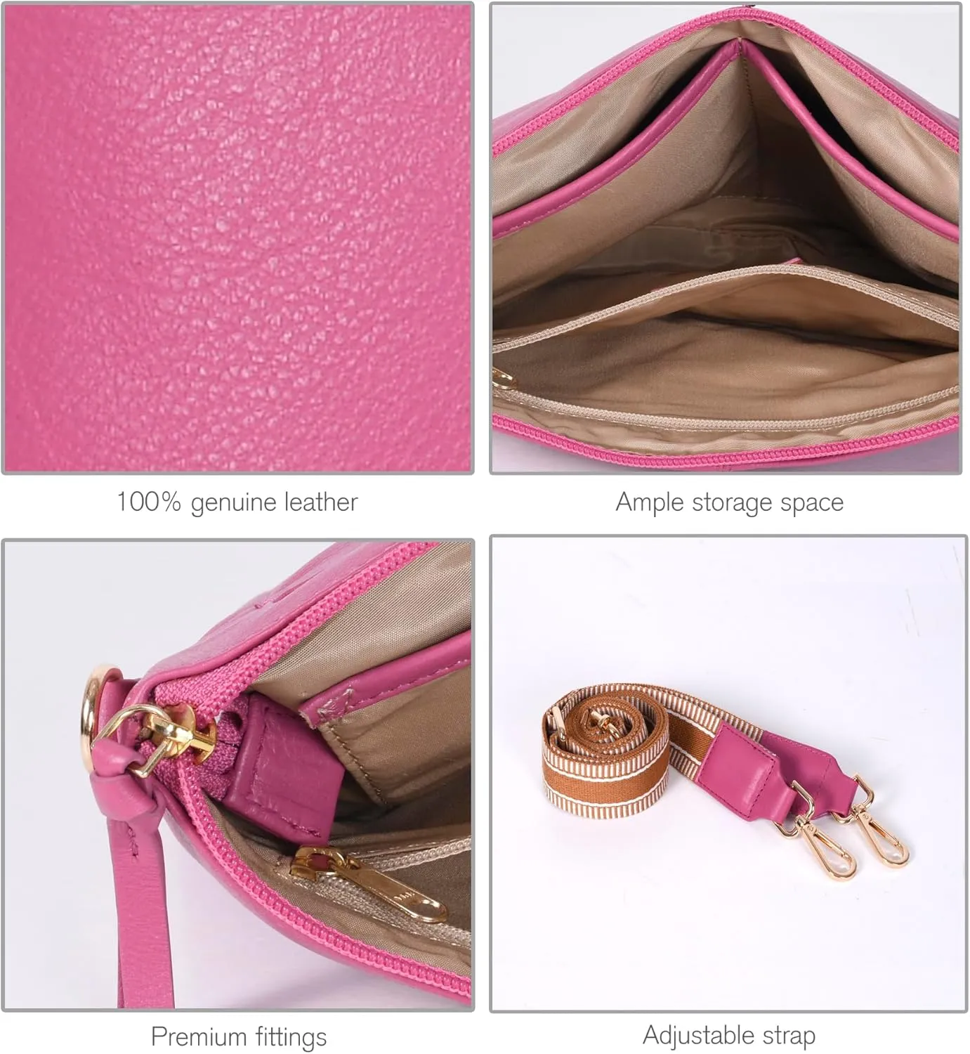 Oak Leathers Small Crossbody Bag For Women With Adjustable, Wide Strap - Real Leather Crossover Shoulder Purse