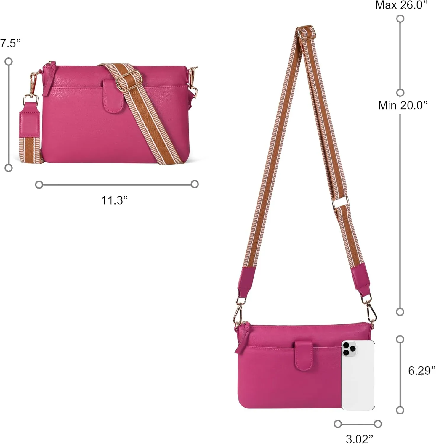Oak Leathers Small Crossbody Bag For Women With Adjustable, Wide Strap - Real Leather Crossover Shoulder Purse