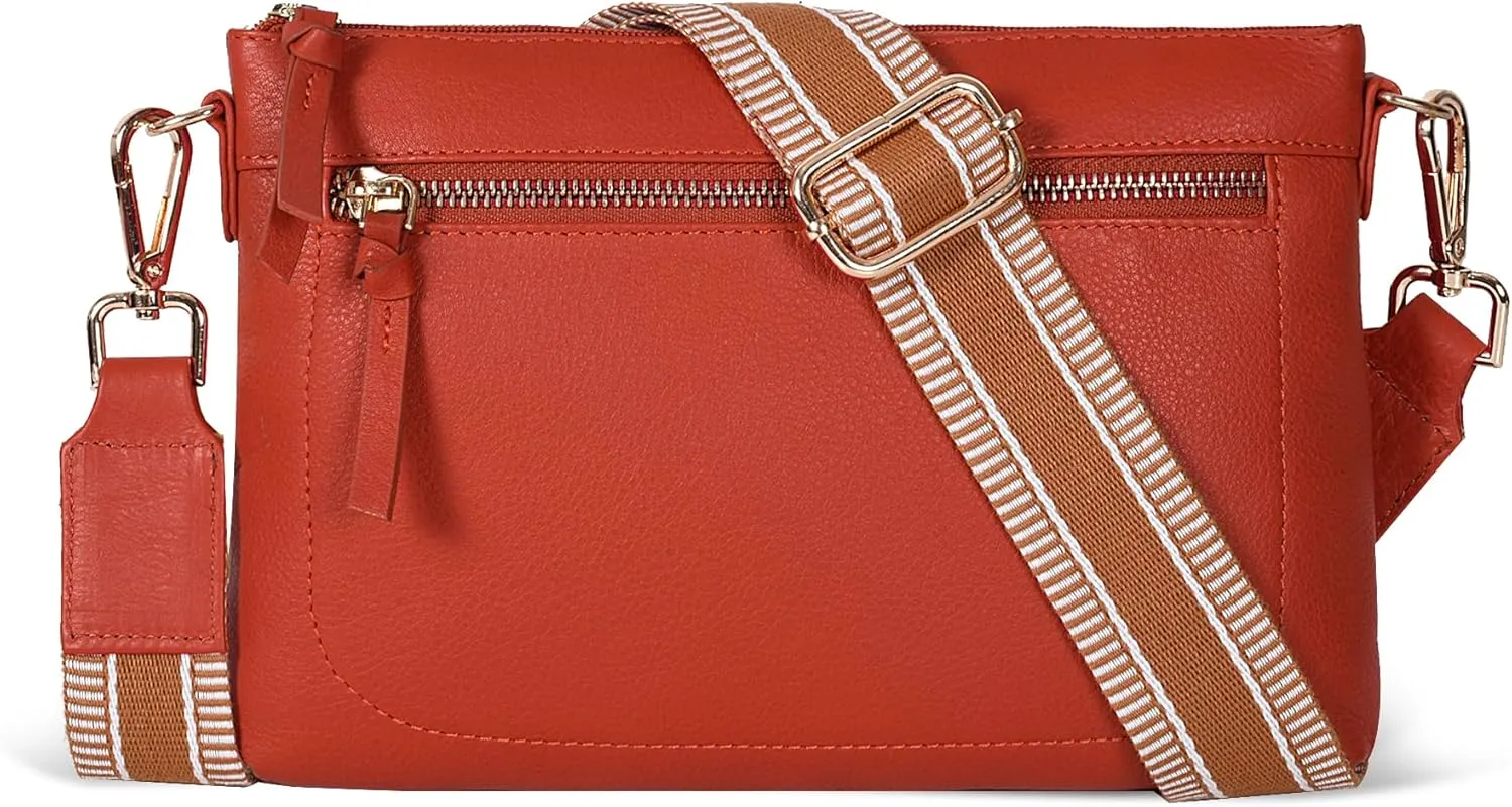 Oak Leathers Small Crossbody Bag For Women With Adjustable, Wide Strap - Real Leather Crossover Shoulder Purse