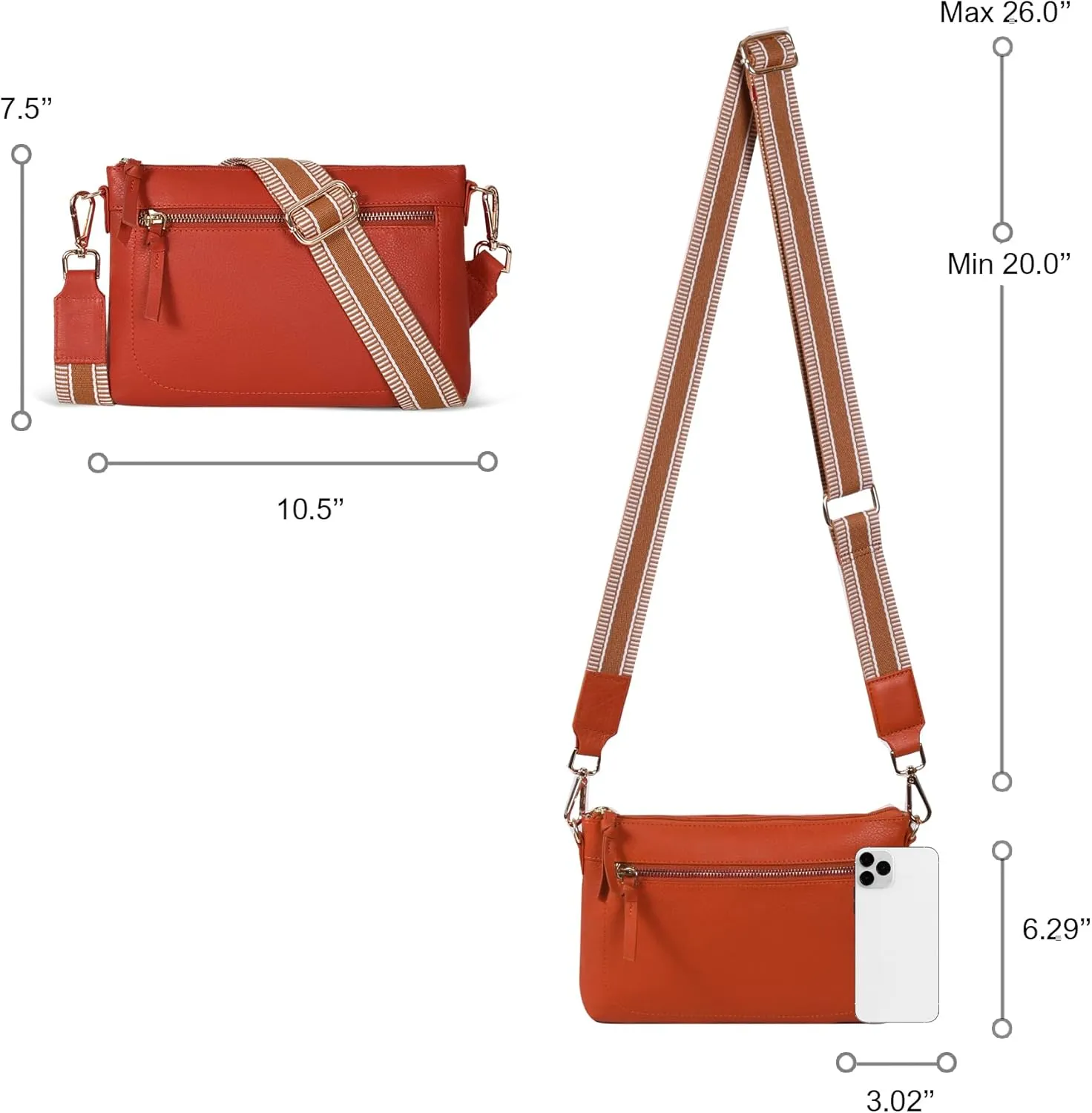 Oak Leathers Small Crossbody Bag For Women With Adjustable, Wide Strap - Real Leather Crossover Shoulder Purse