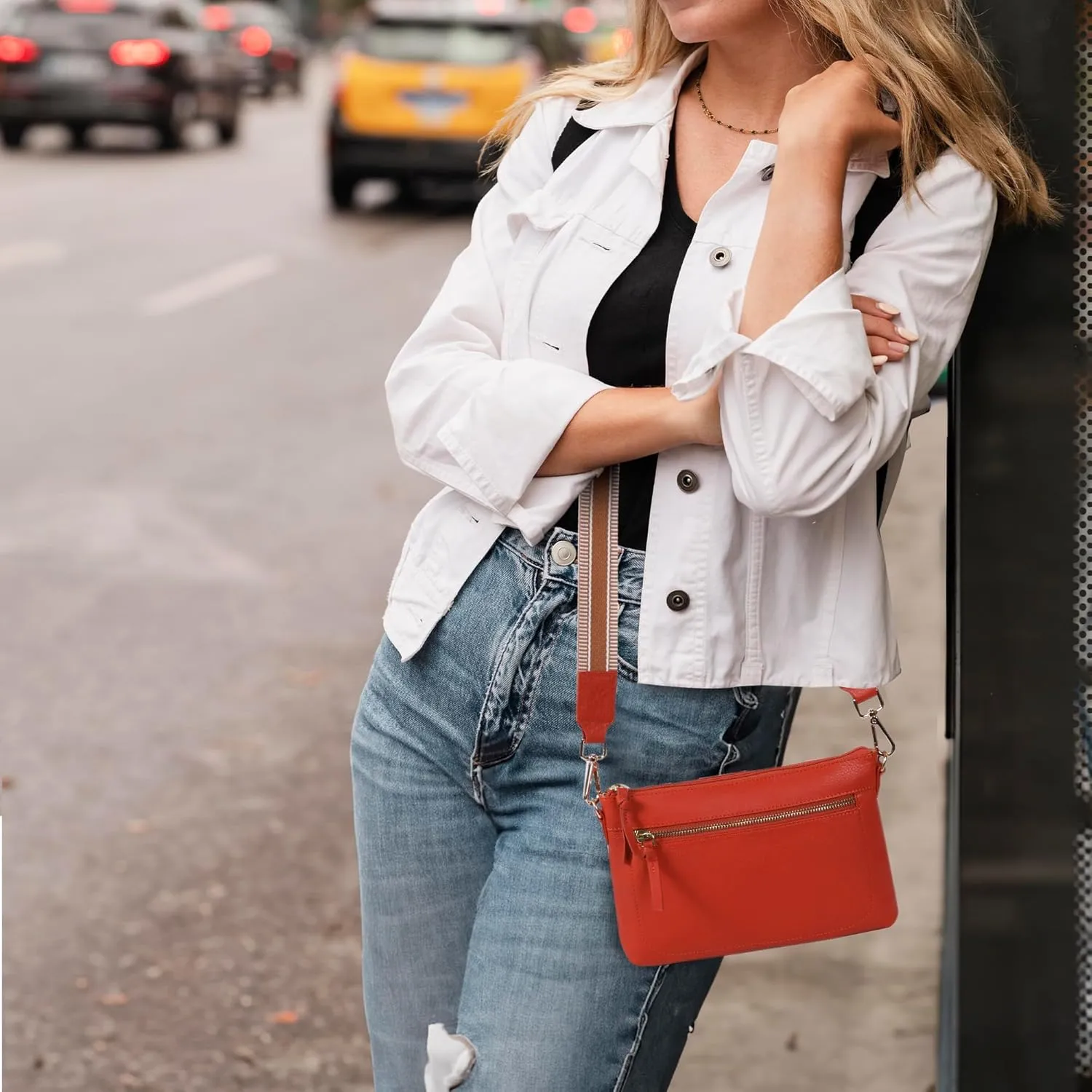 Oak Leathers Small Crossbody Bag For Women With Adjustable, Wide Strap - Real Leather Crossover Shoulder Purse
