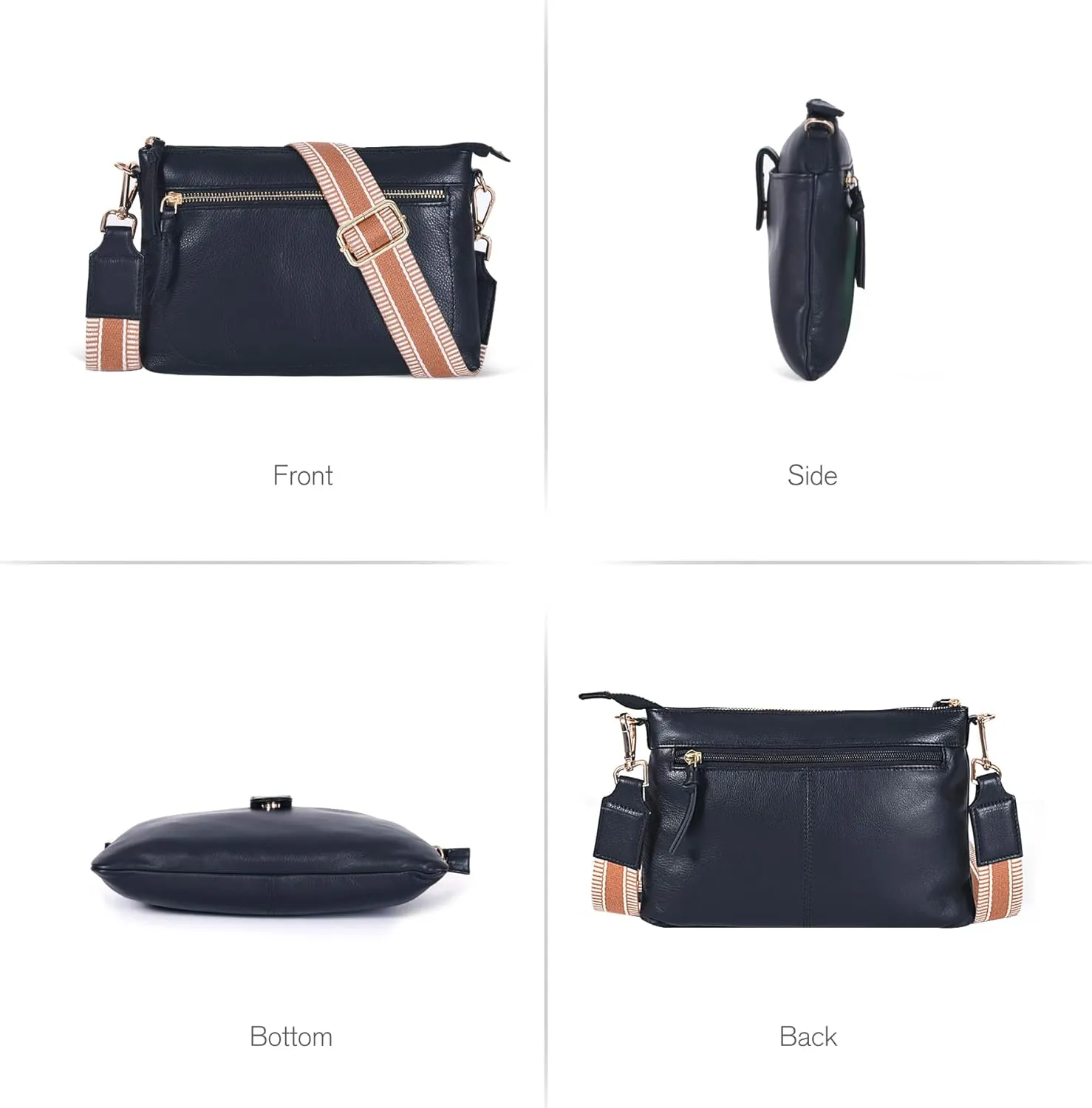 Oak Leathers Small Crossbody Bag For Women With Adjustable, Wide Strap - Real Leather Crossover Shoulder Purse