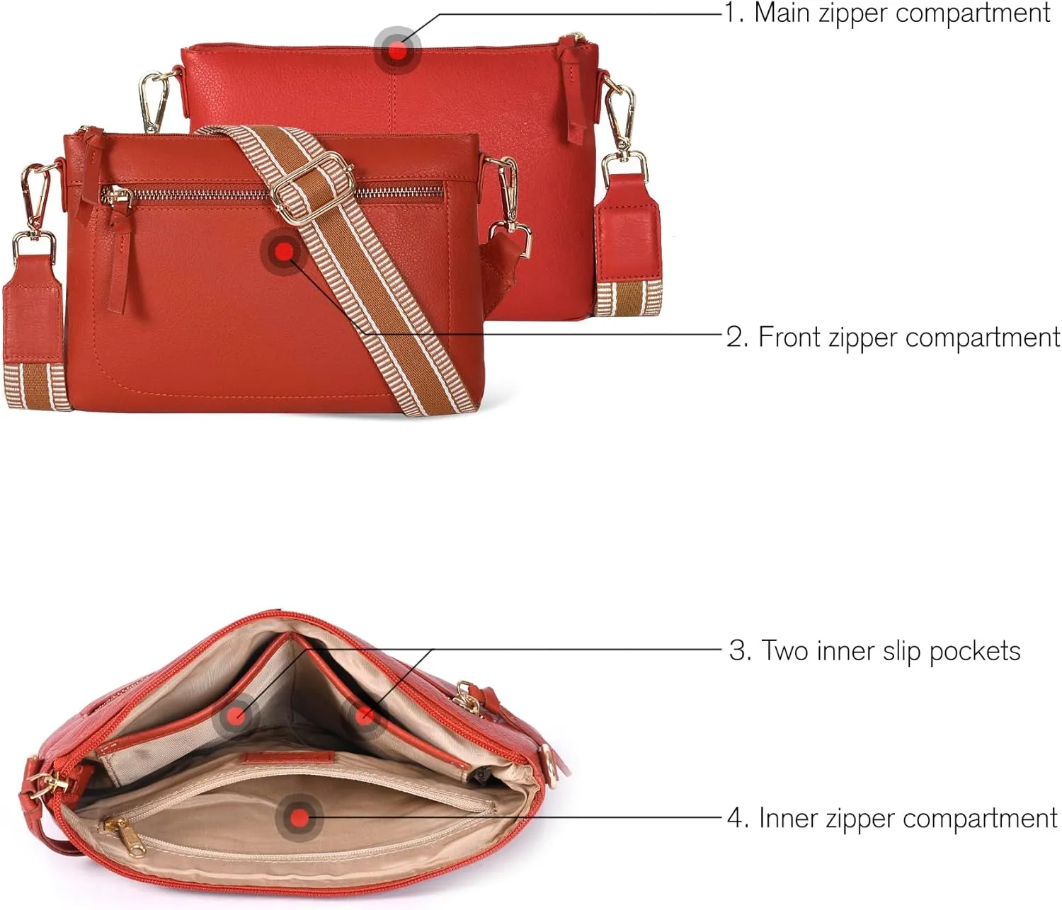 Oak Leathers Small Crossbody Bag For Women With Adjustable, Wide Strap - Real Leather Crossover Shoulder Purse