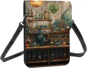Old chemistry laboratory science vintage crossbody cell phone purse for womens lightweight small soft leather fashion travel wallet with adjustable strap