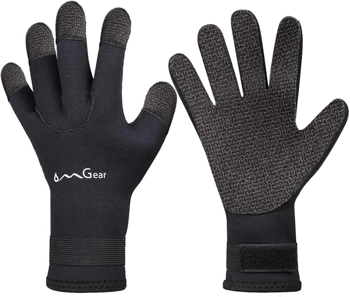 OMGear Neoprene Gloves Diving Wetsuit Gloves 3mm Flexible Thermal with Adjustable Waist Strap for Snorkeling Scuba Diving Surfing Kayaking Rafting Spearfishing Sailing
