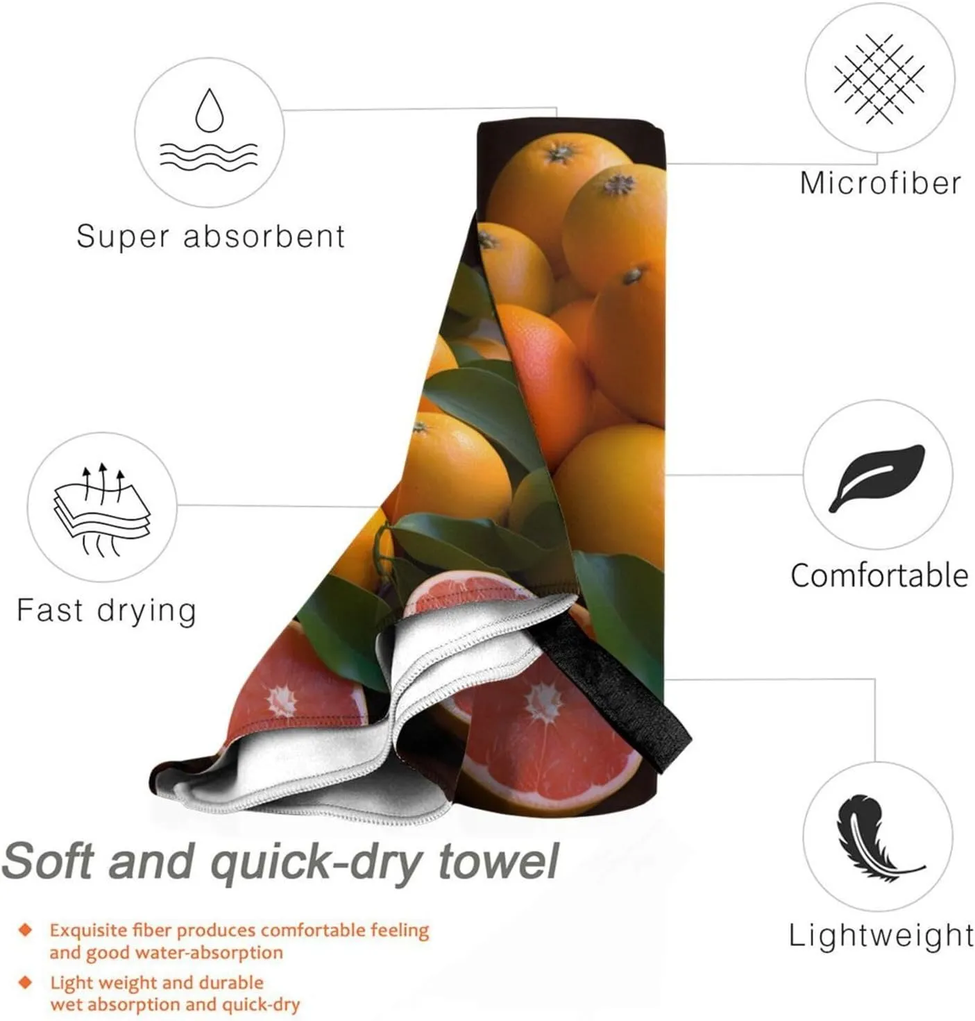 Oranges and Tangerines Premium Compact Microfiber Travel Towel-Featherlight & Quick Dry,Sand-Resistant Beach Towel for Swimming,Camping,Vacation Essentials with Carry Pouch