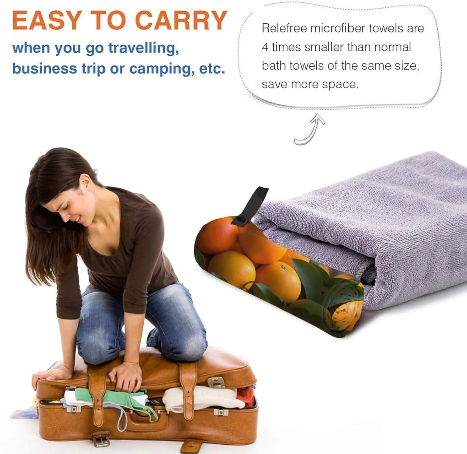 Oranges and Tangerines Premium Compact Microfiber Travel Towel-Featherlight & Quick Dry,Sand-Resistant Beach Towel for Swimming,Camping,Vacation Essentials with Carry Pouch