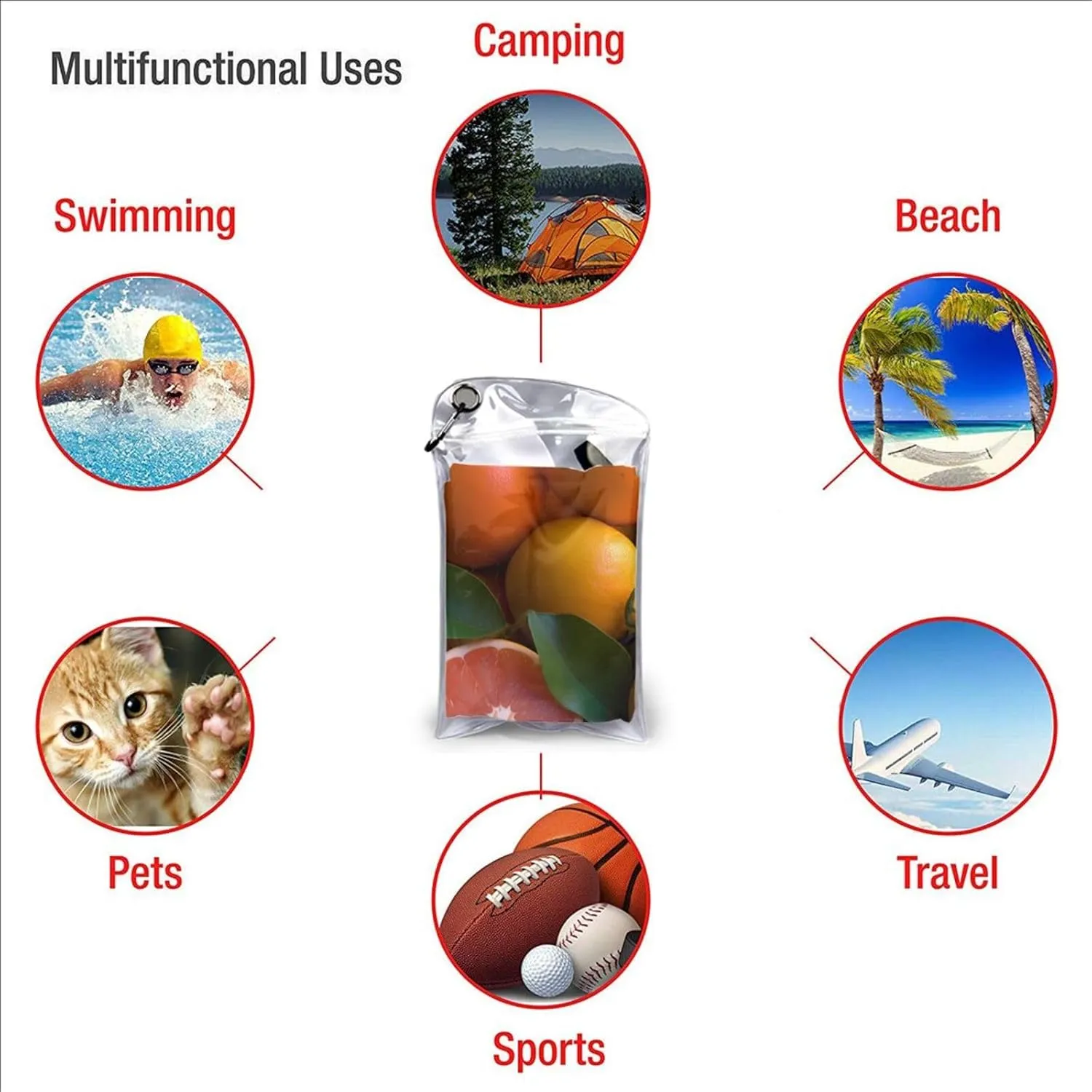 Oranges and Tangerines Premium Compact Microfiber Travel Towel-Featherlight & Quick Dry,Sand-Resistant Beach Towel for Swimming,Camping,Vacation Essentials with Carry Pouch