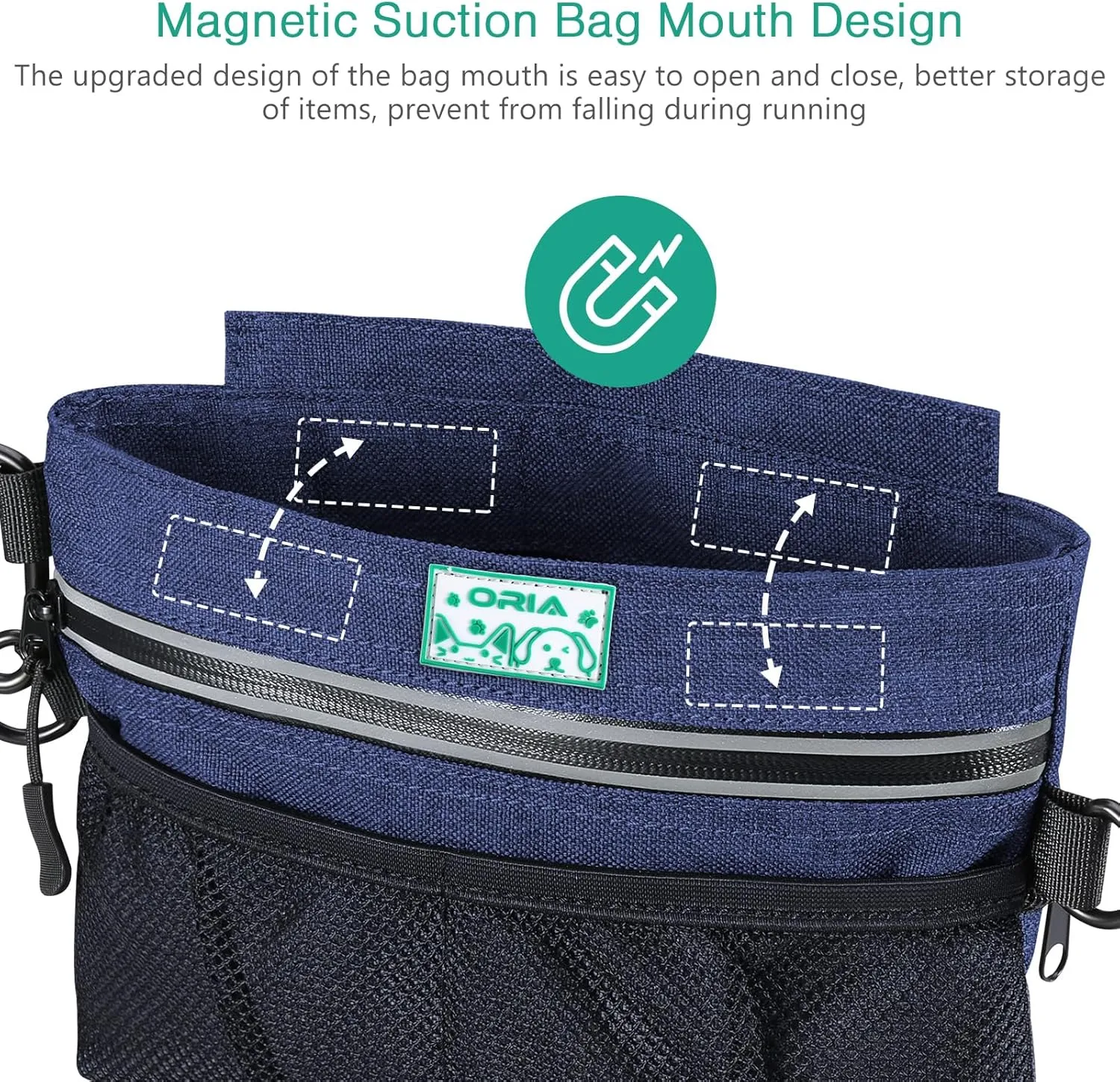 ORIA Dog Treat Training Pouch, Dog Treat Bag, Dog Food Bag, Removable Inner Pocket, Built-in Poop Bag Dispenser, Easily Carries Pet Toys, Kibble, Treats, Blue