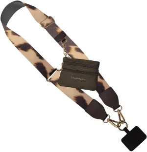 Original Clip and Go Phone Strap Original (Cowhide Print - Dark Brown Pouch) - Crossbody Phone Strap Chain with Zipper Wallet Pouch – Phone Lanyard with Zippered Pouch