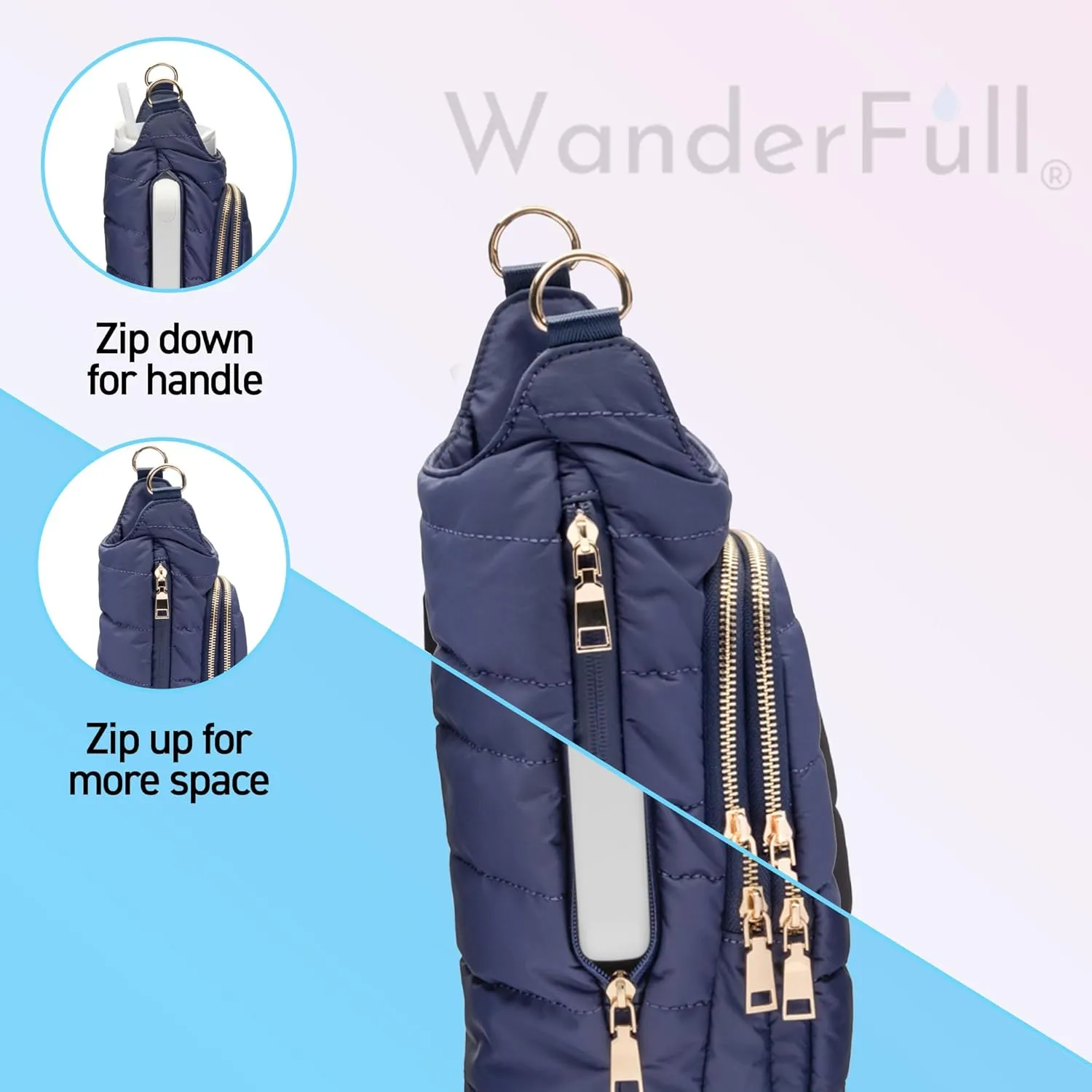 Original HydroBag Handle Collection | Large Crossbody Water Bottle Holder with Strap & Zipper Slot for Handle