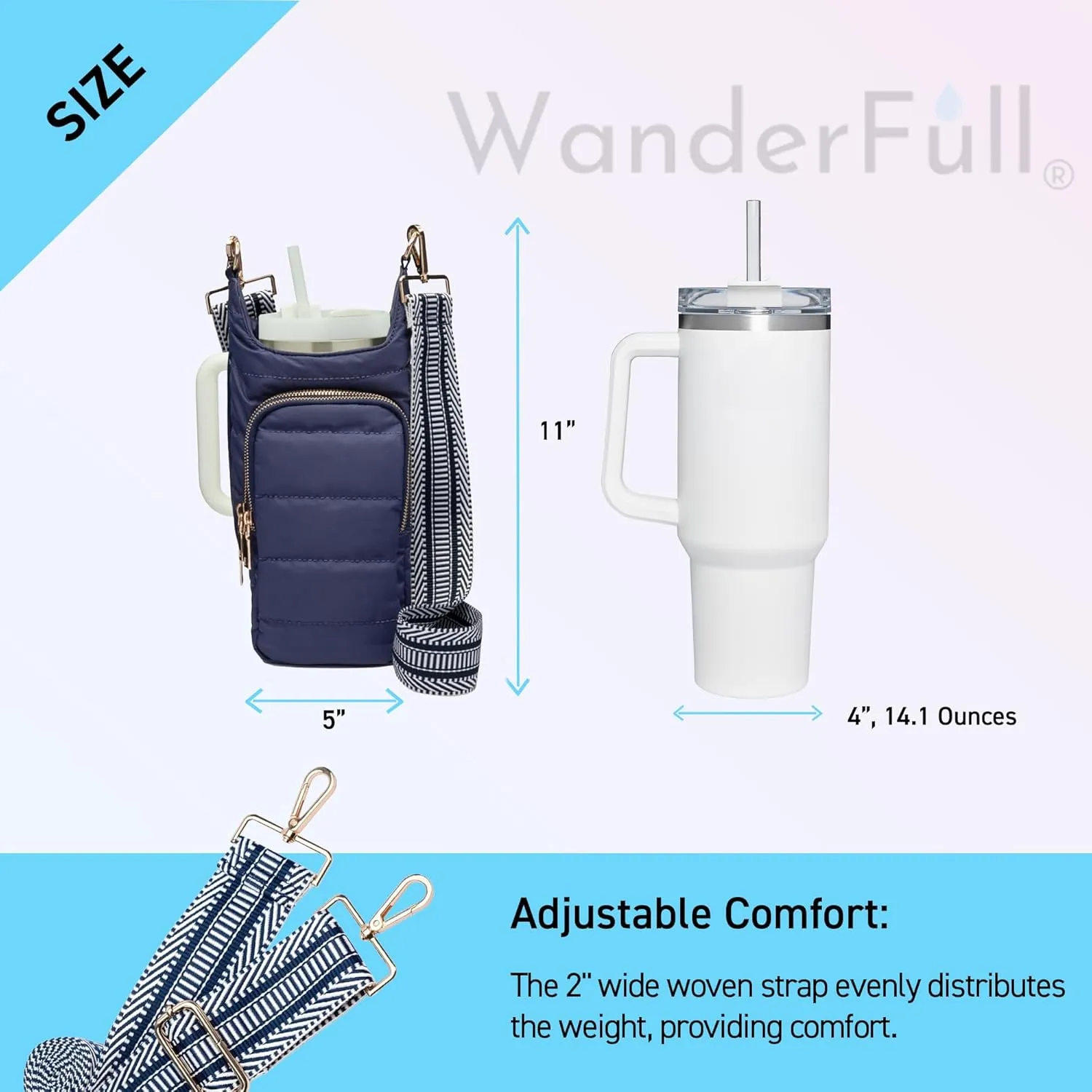 Original HydroBag Handle Collection | Large Crossbody Water Bottle Holder with Strap & Zipper Slot for Handle