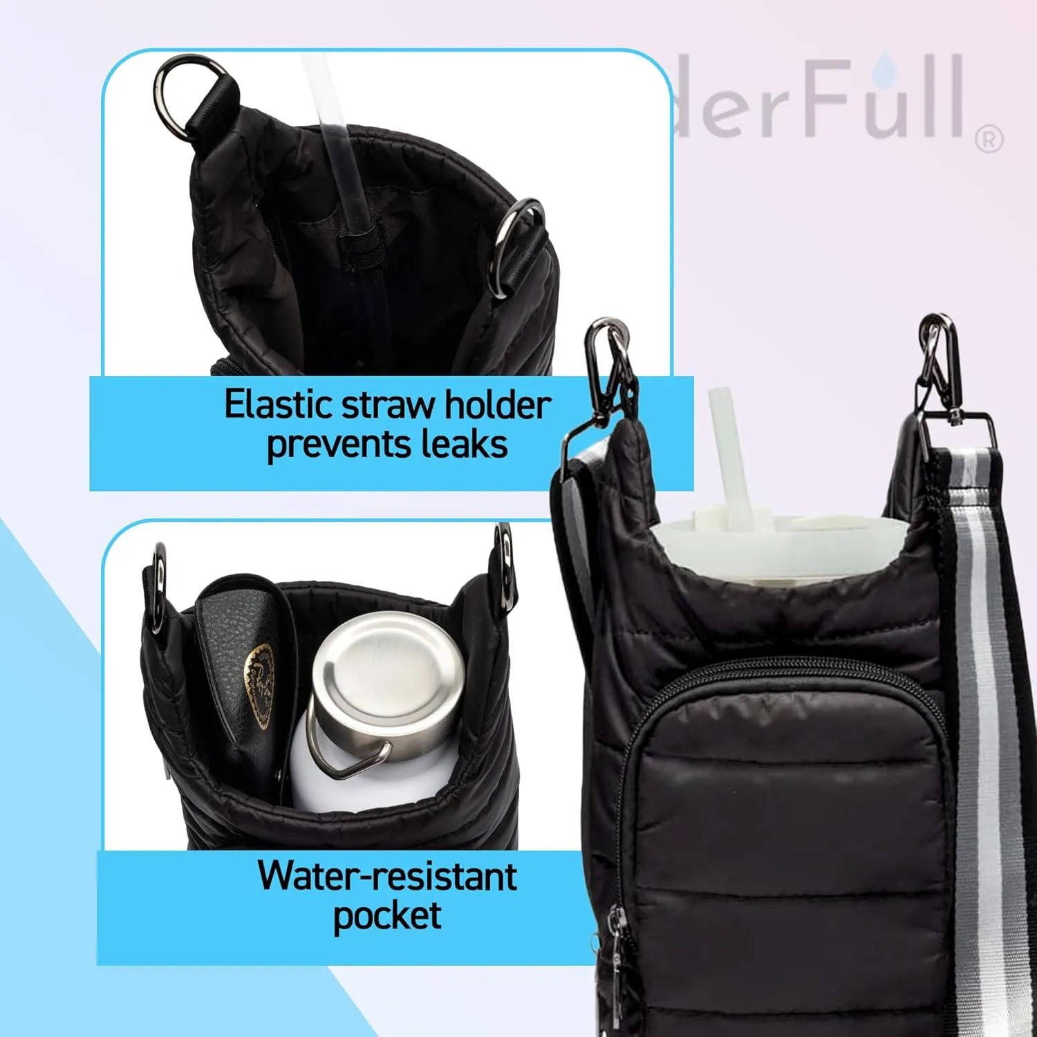 Original HydroBag Handle Collection | Large Crossbody Water Bottle Holder with Strap & Zipper Slot for Handle