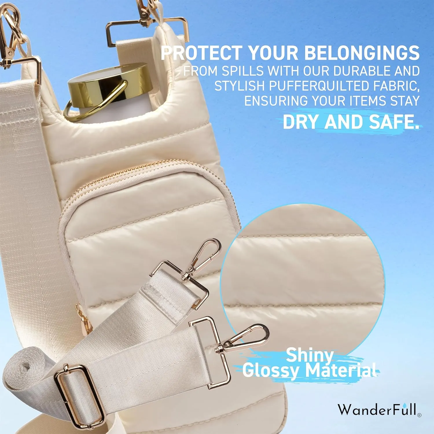 Original HydroBag | Quilted Water Bottle Holder with Strap | Tote Bottle Carrier Crossbody Bag with Pockets
