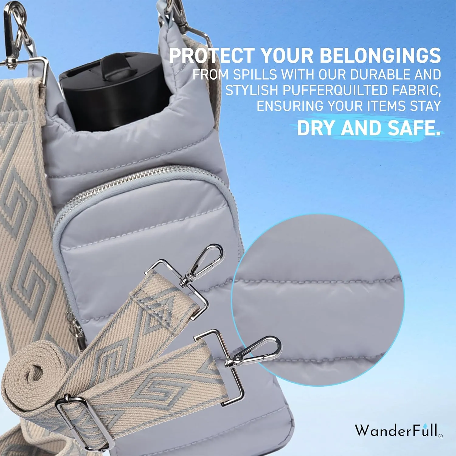 Original HydroBag | Quilted Water Bottle Holder with Strap | Tote Bottle Carrier Crossbody Bag with Pockets