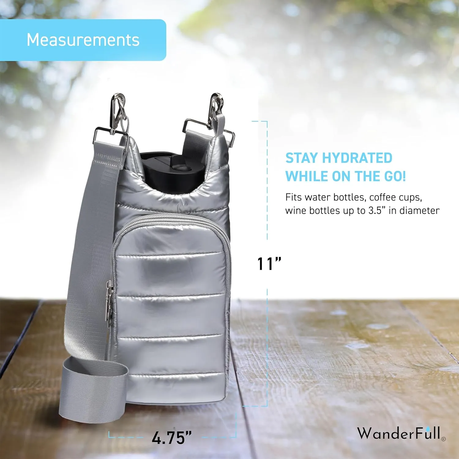 Original HydroBag | Quilted Water Bottle Holder with Strap | Tote Bottle Carrier Crossbody Bag with Pockets