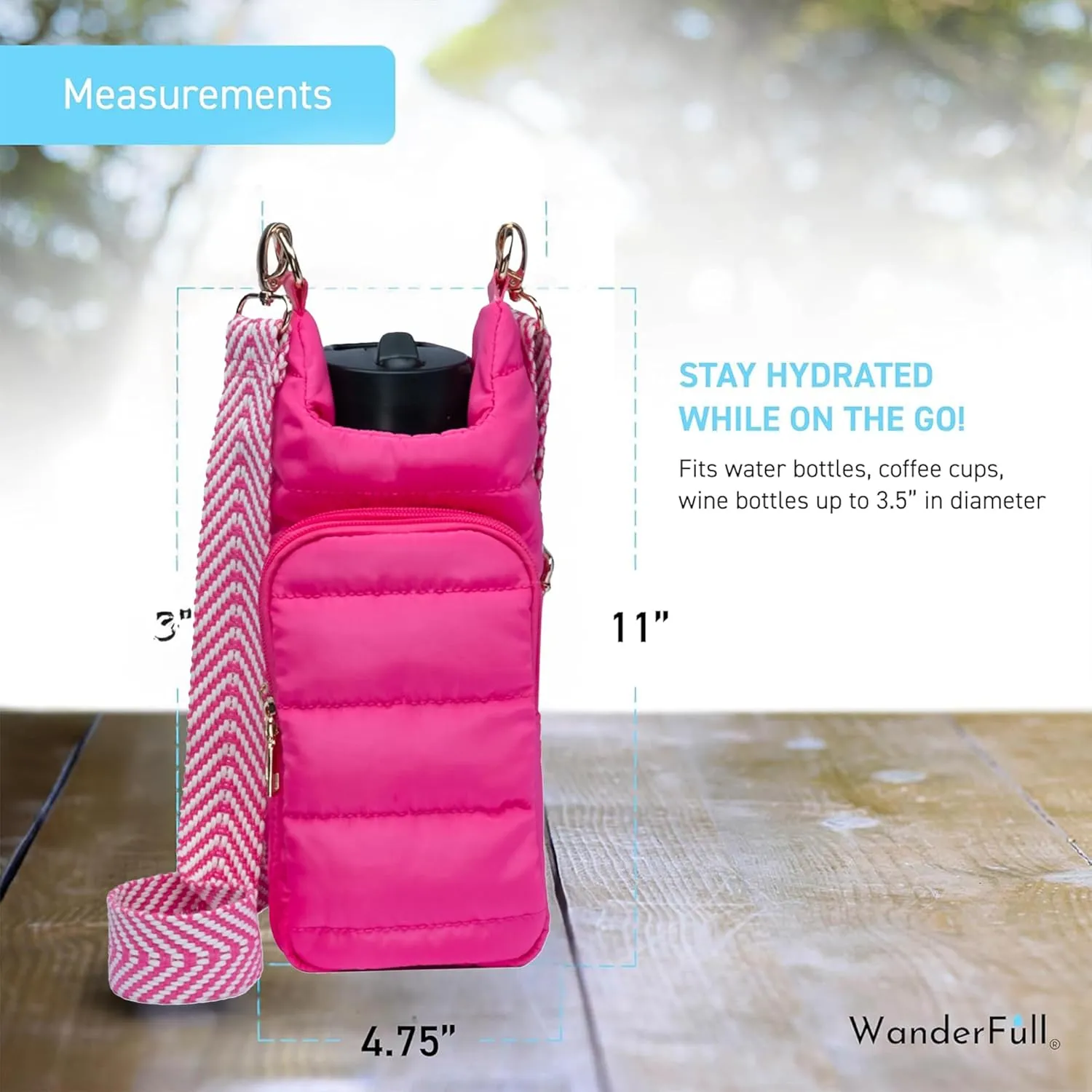 Original HydroBag | Quilted Water Bottle Holder with Strap | Tote Bottle Carrier Crossbody Bag with Pockets
