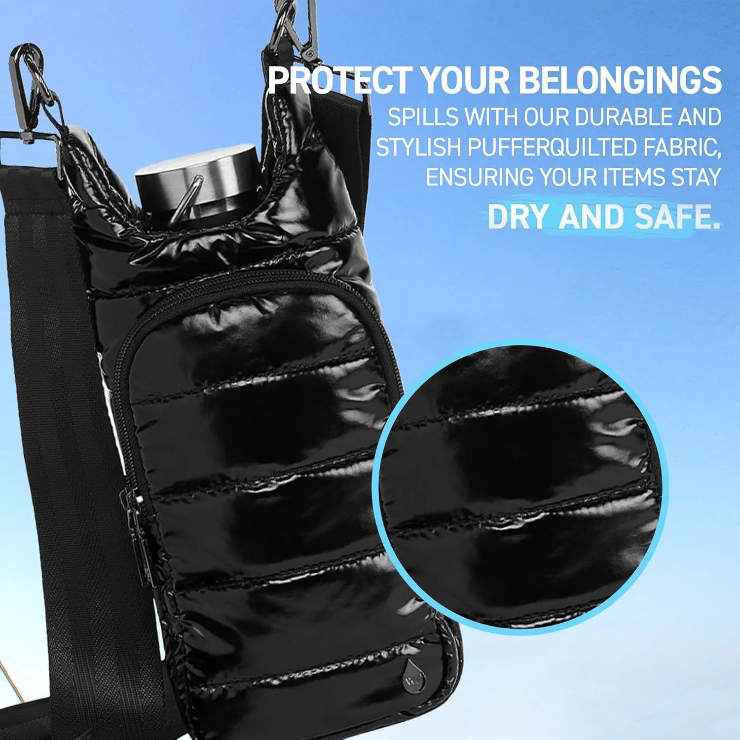 Original HydroBag | Quilted Water Bottle Holder with Strap | Tote Bottle Carrier Crossbody Bag with Pockets