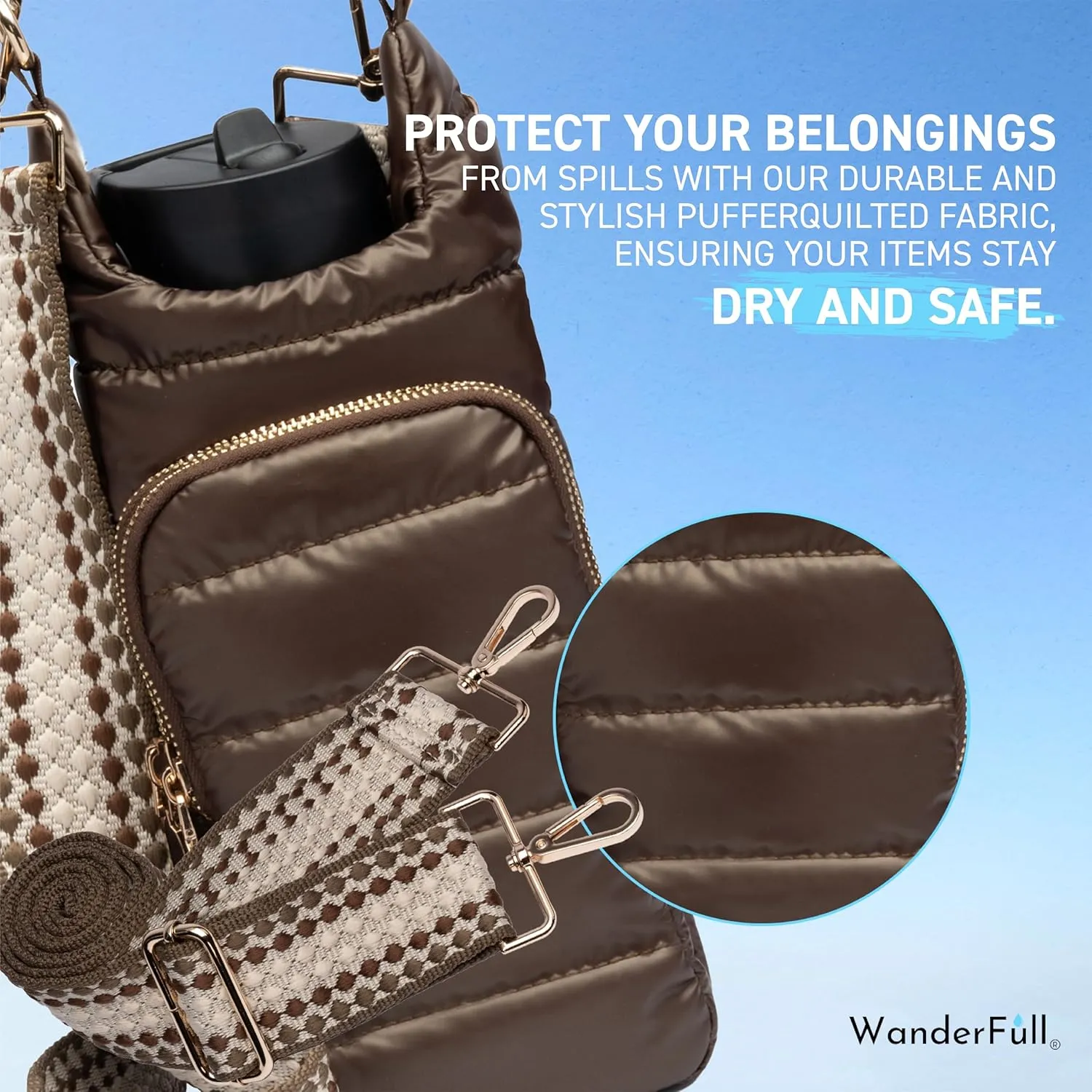 Original HydroBag | Quilted Water Bottle Holder with Strap | Tote Bottle Carrier Crossbody Bag with Pockets