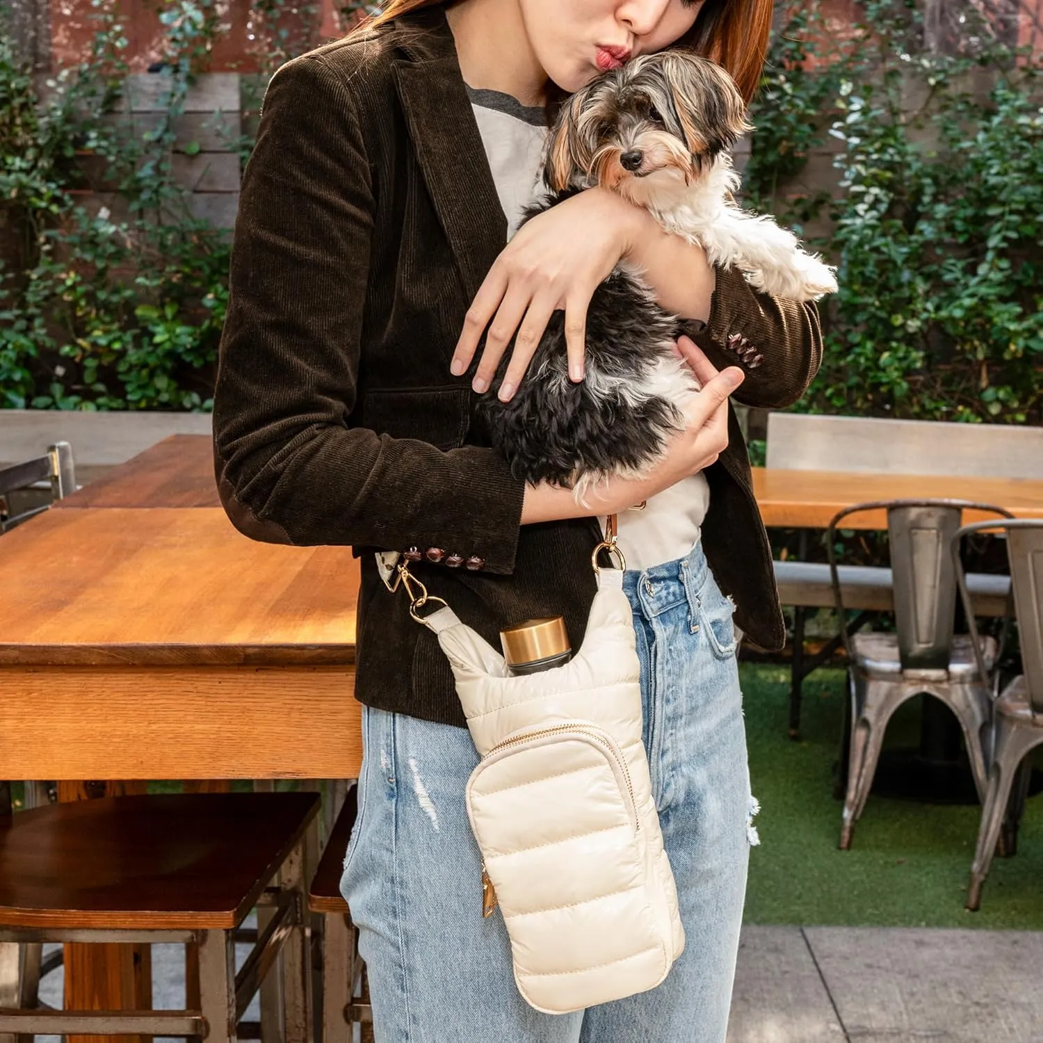 Original HydroBag | Quilted Water Bottle Holder with Strap | Tote Bottle Carrier Crossbody Bag with Pockets