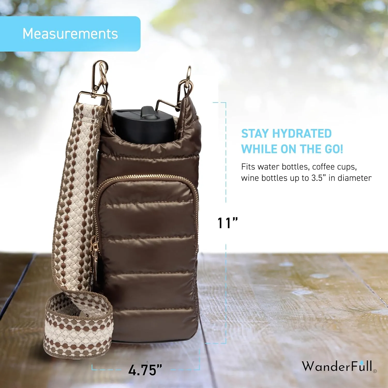 Original HydroBag | Quilted Water Bottle Holder with Strap | Tote Bottle Carrier Crossbody Bag with Pockets
