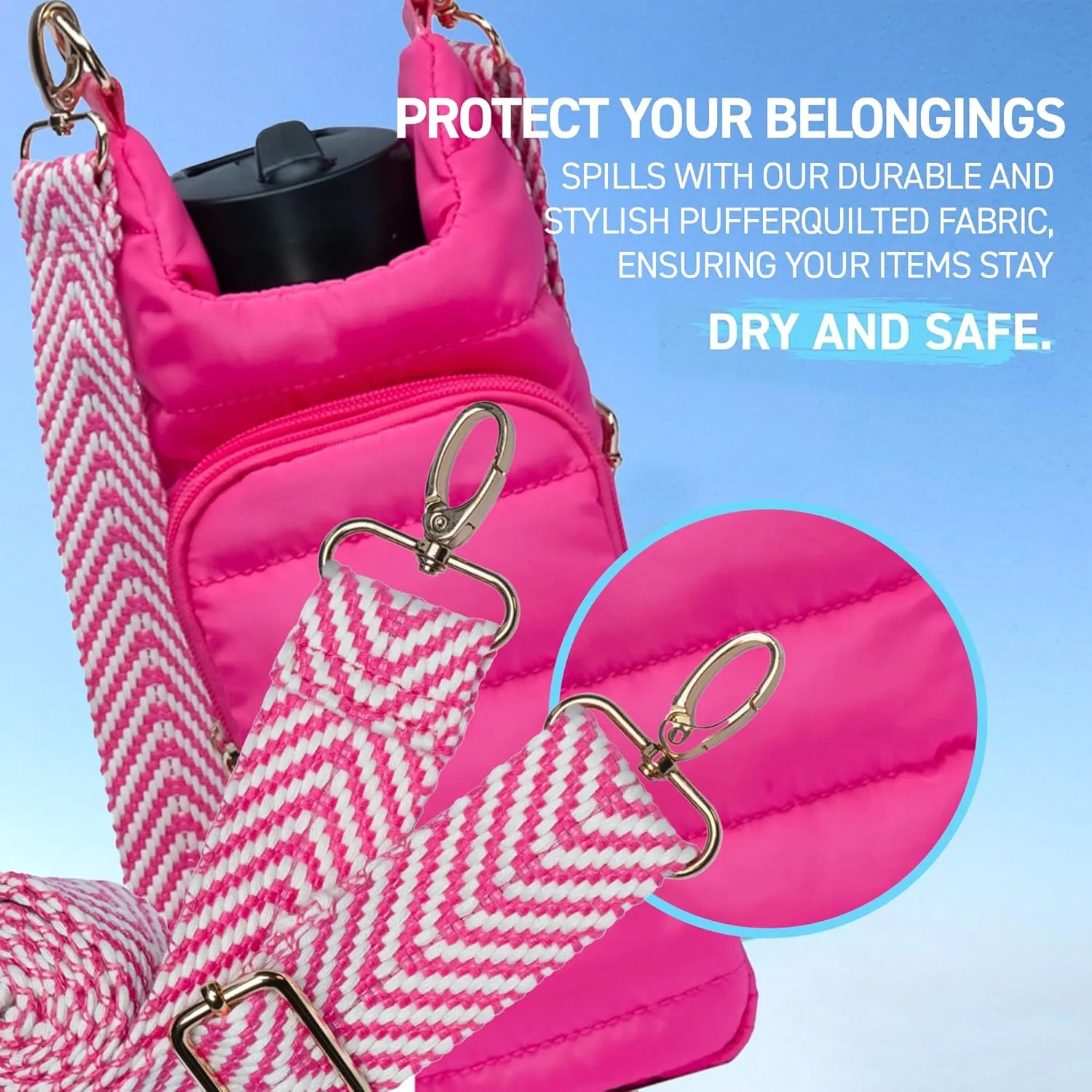 Original HydroBag | Quilted Water Bottle Holder with Strap | Tote Bottle Carrier Crossbody Bag with Pockets