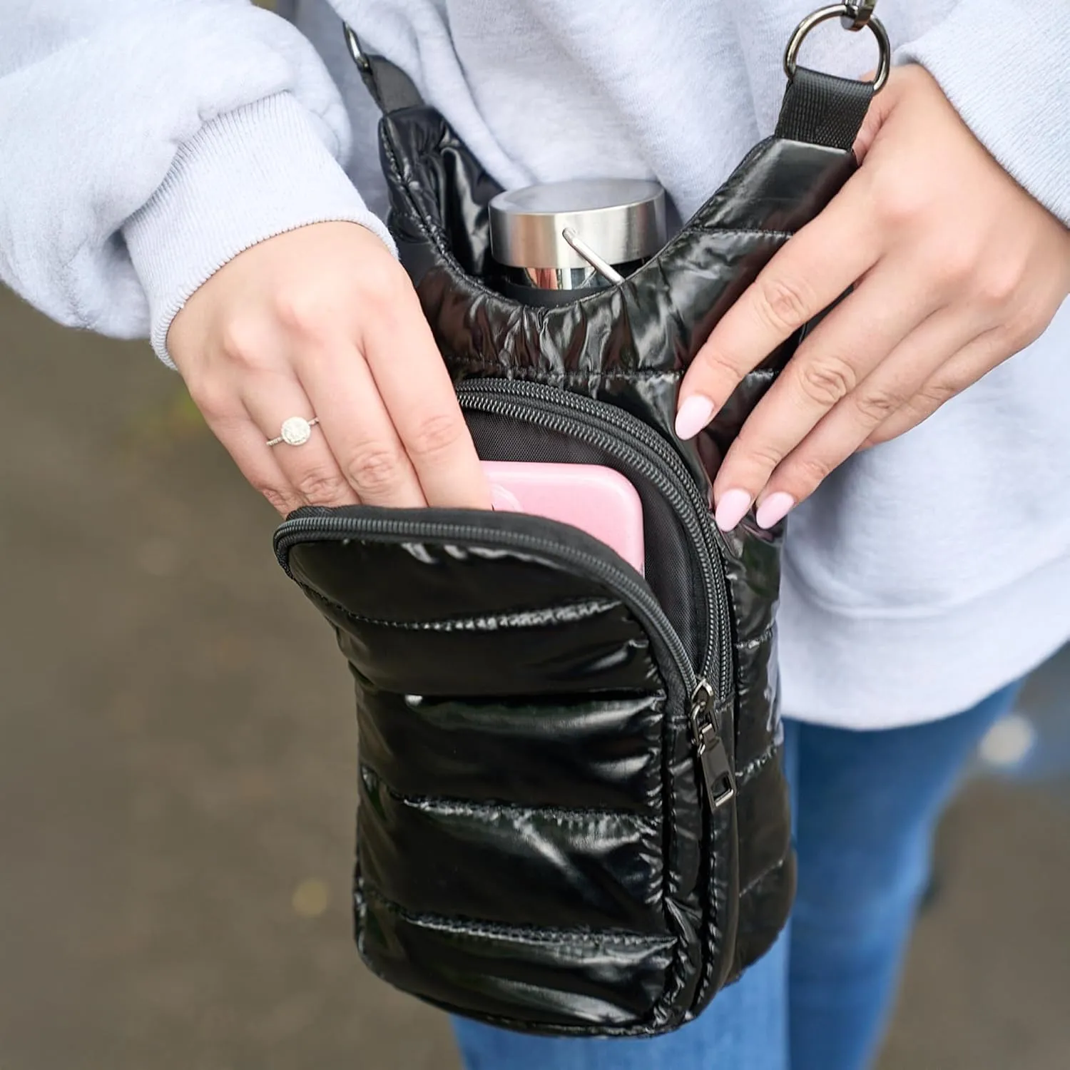 Original HydroBag | Quilted Water Bottle Holder with Strap | Tote Bottle Carrier Crossbody Bag with Pockets