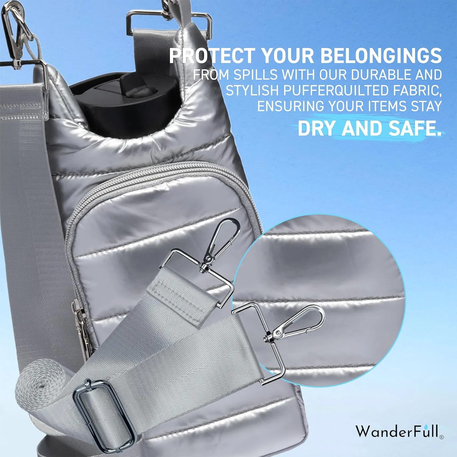 Original HydroBag | Quilted Water Bottle Holder with Strap | Tote Bottle Carrier Crossbody Bag with Pockets