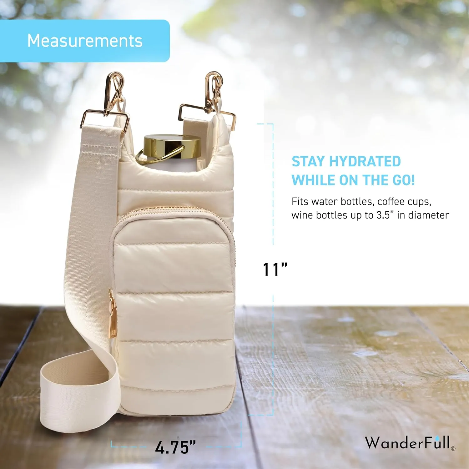 Original HydroBag | Quilted Water Bottle Holder with Strap | Tote Bottle Carrier Crossbody Bag with Pockets