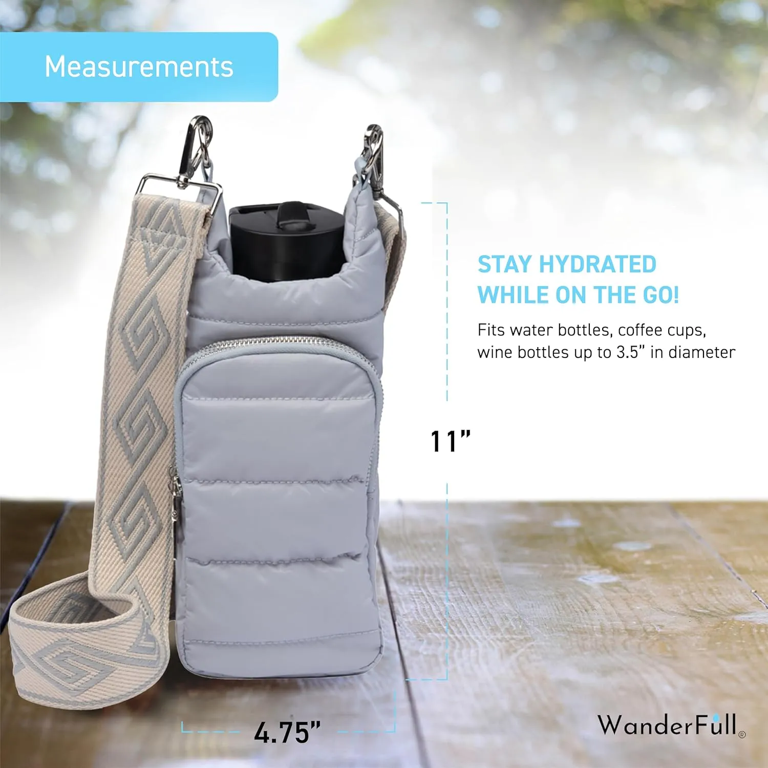 Original HydroBag | Quilted Water Bottle Holder with Strap | Tote Bottle Carrier Crossbody Bag with Pockets