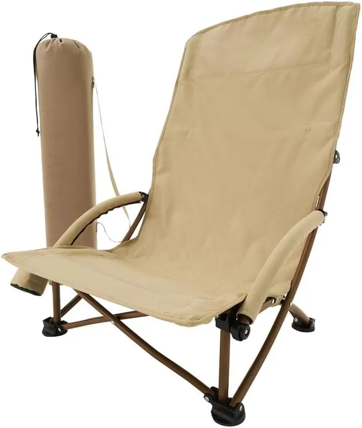 Outdoor Folding Chair, Lightweight Camping Low Portable Beach high Back Outdoor Chair with Drink Holder, Adult Heavy Duty Lawn Park Leisure