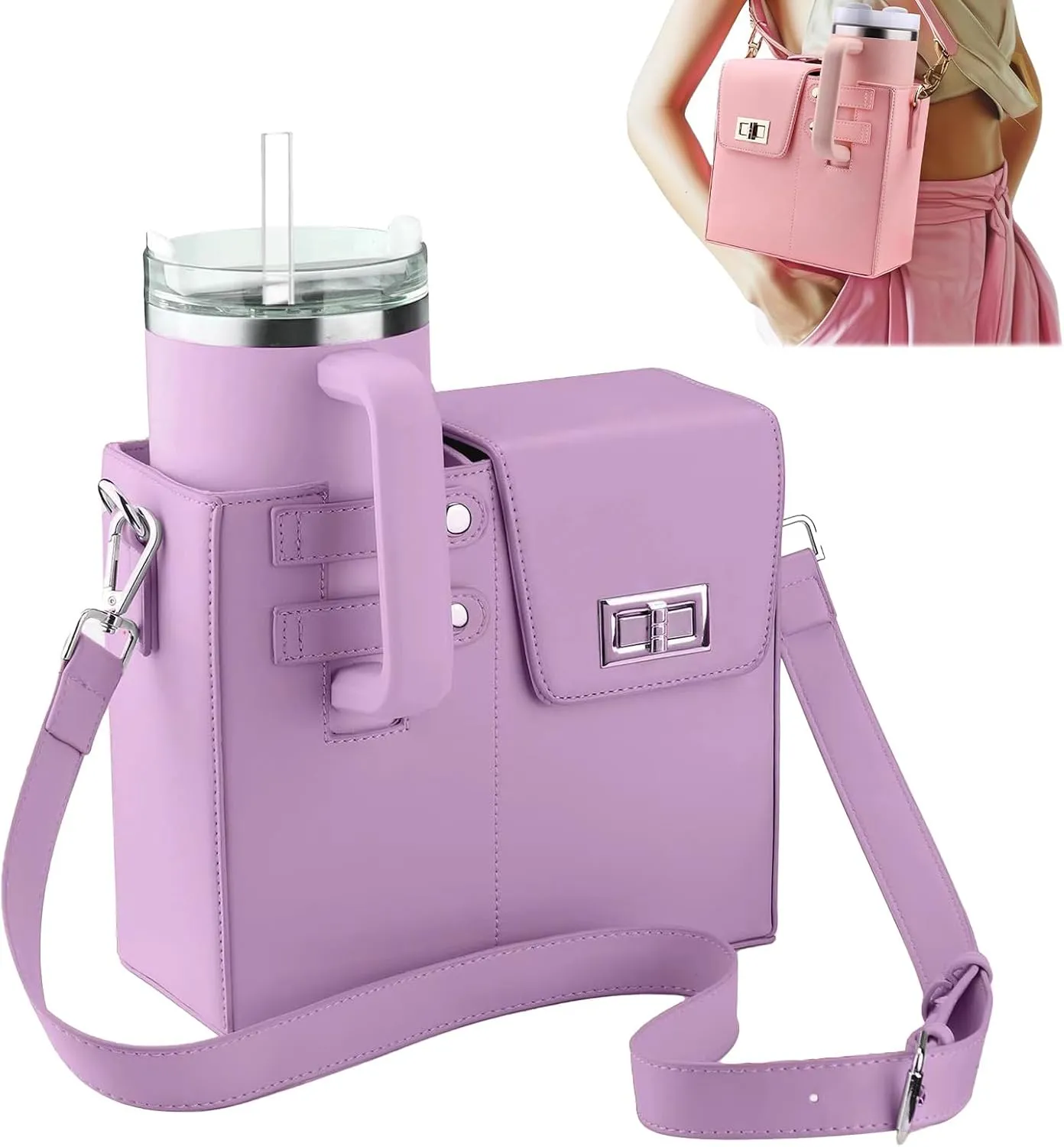 Outdoor Portable Crossbody Sling Bag With Water Bottle Holder, Suitable For Women'S Crossbody Bag With Sports Bottle Holder (purple)