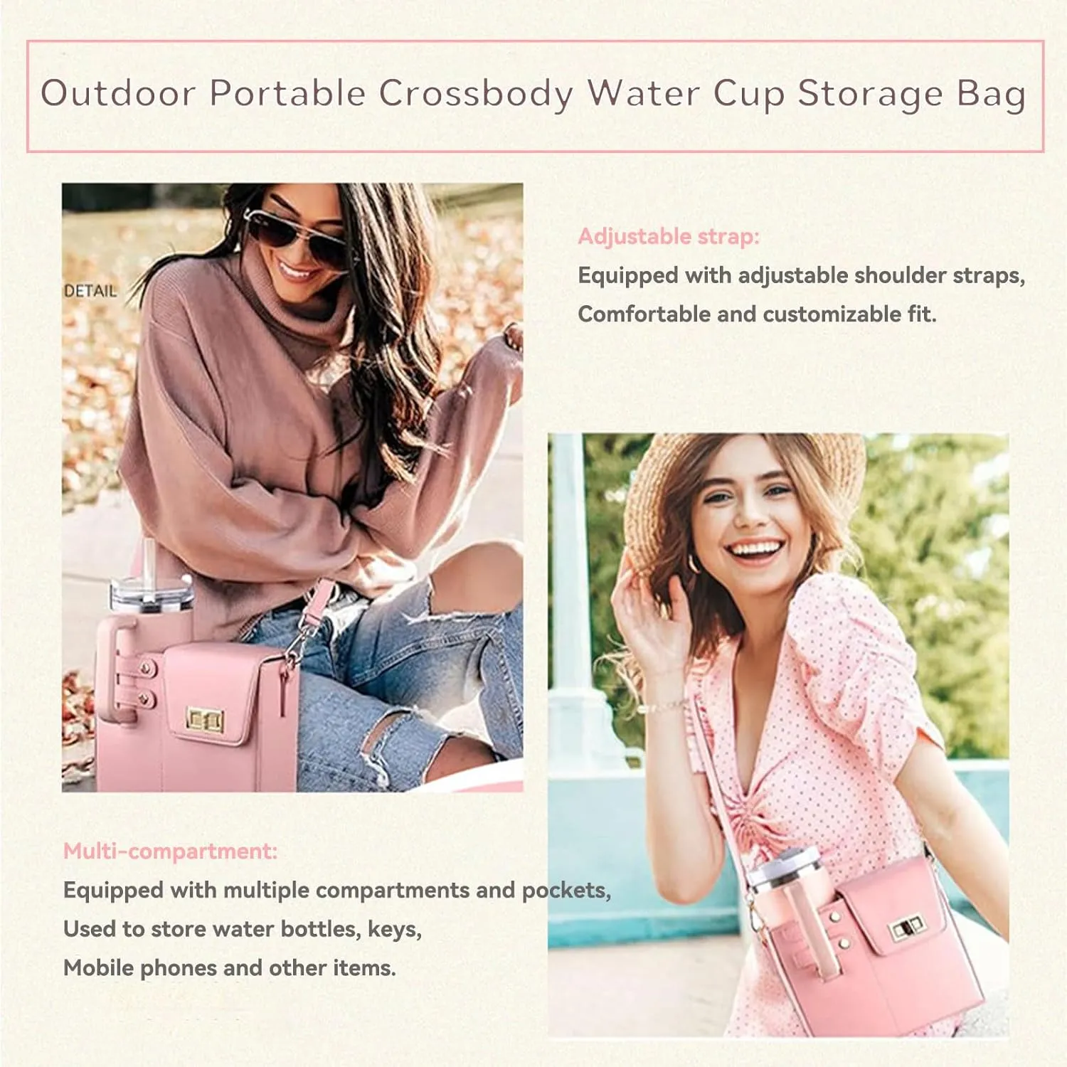 Outdoor Portable Crossbody Sling Bag With Water Bottle Holder, Suitable For Women'S Crossbody Bag With Sports Bottle Holder (purple)