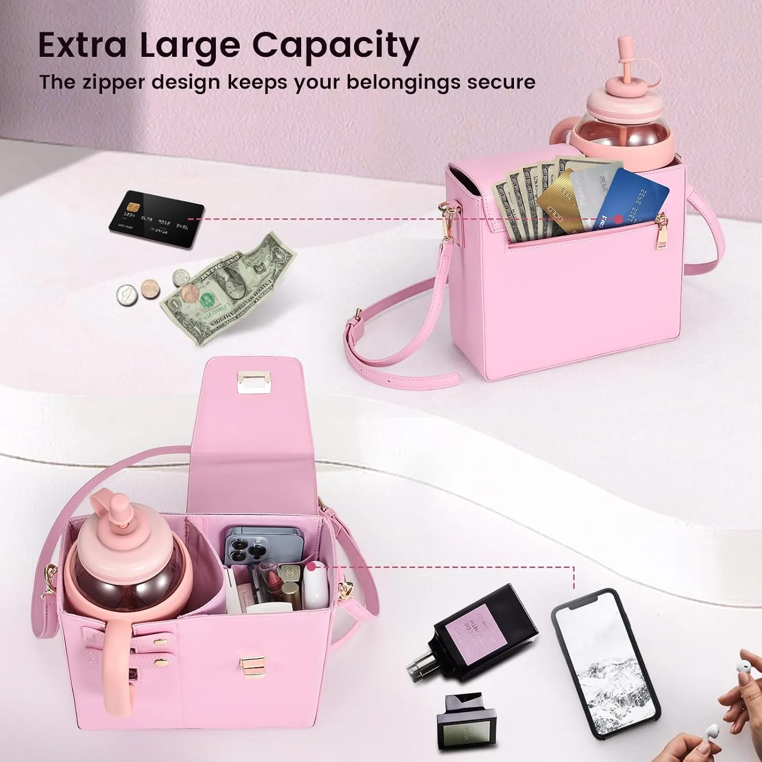 Outdoor Portable Crossbody Water Cup Purse Bag Water Bottle Carrier Bag with Phone Pocket Tumbler Carrier with Strap