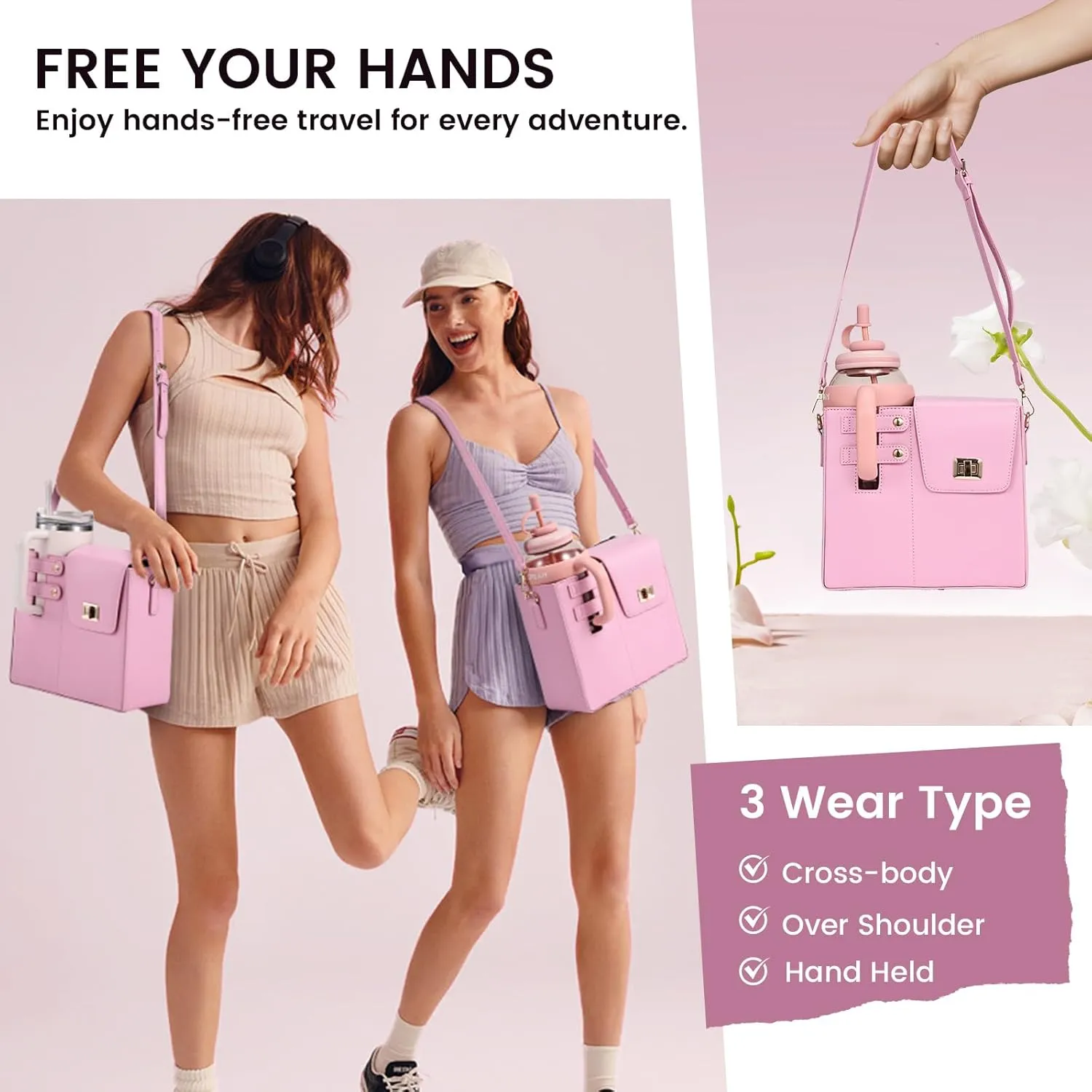 Outdoor Portable Crossbody Water Cup Purse Bag Water Bottle Carrier Bag with Phone Pocket Tumbler Carrier with Strap