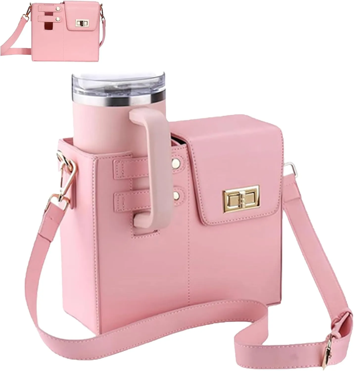 Outdoor Portable Crossbody Water Cup Storage Bag, Water Bottle Carrier Bag with Storage Pocket for Women