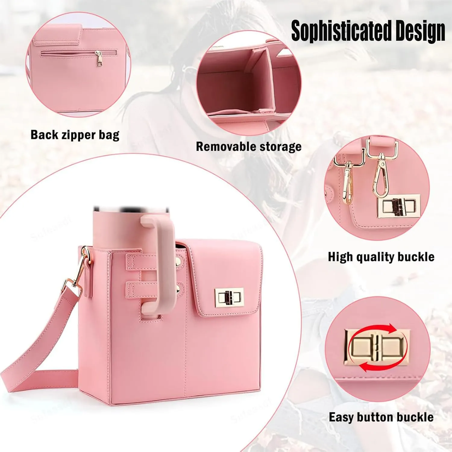 Outdoor Portable Crossbody Water Cup Storage Bag, Water Bottle Carrier Bag with Storage Pocket for Women