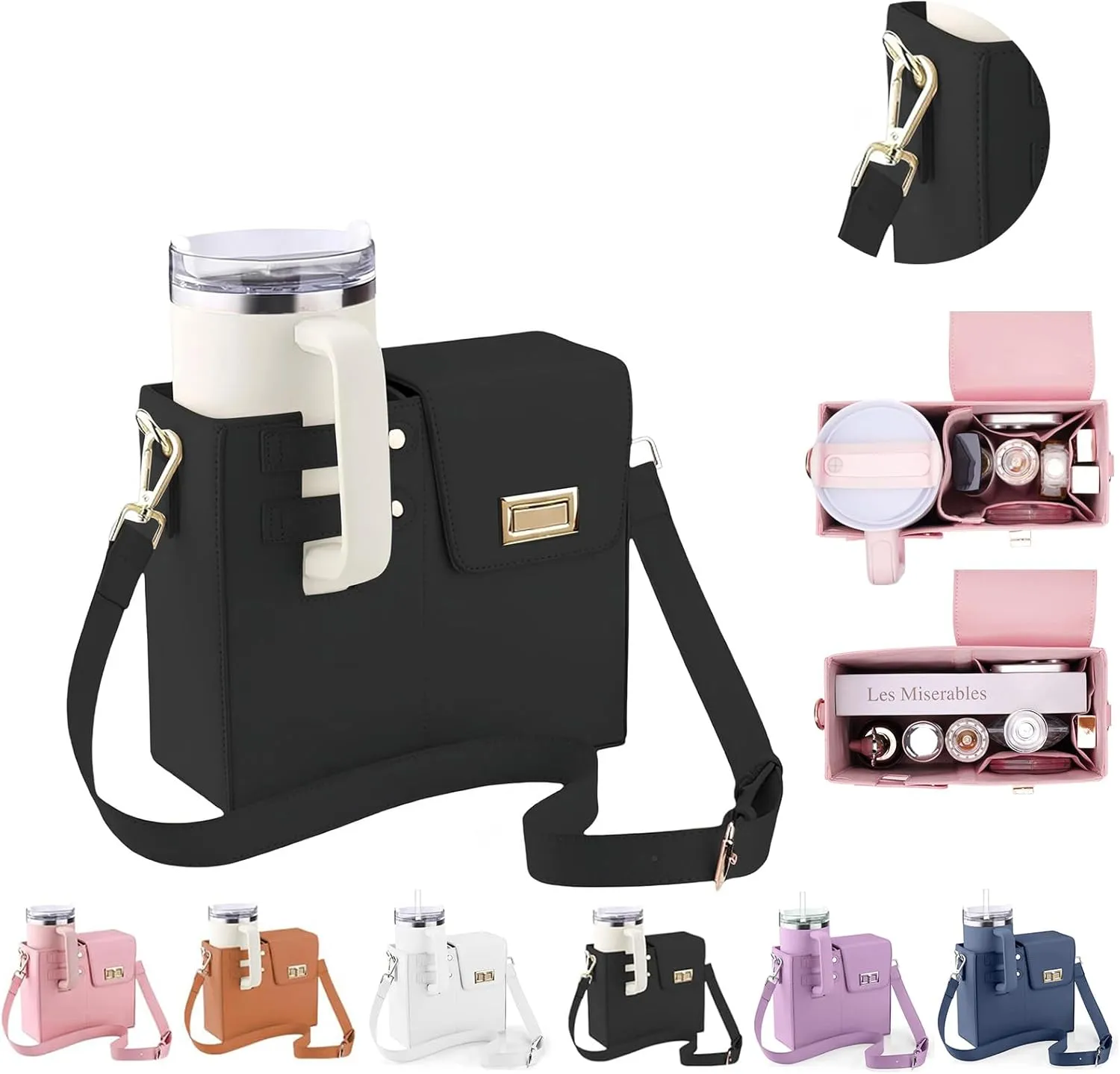Outdoor Portable Crossbody Water Cup Storage Bag,Wear-Resistant Water Bottle Bag for Stanley 40 oz Tumble.Crossbody Bags for Women, Multifunctional Adjustable Shoulder Strap (black)