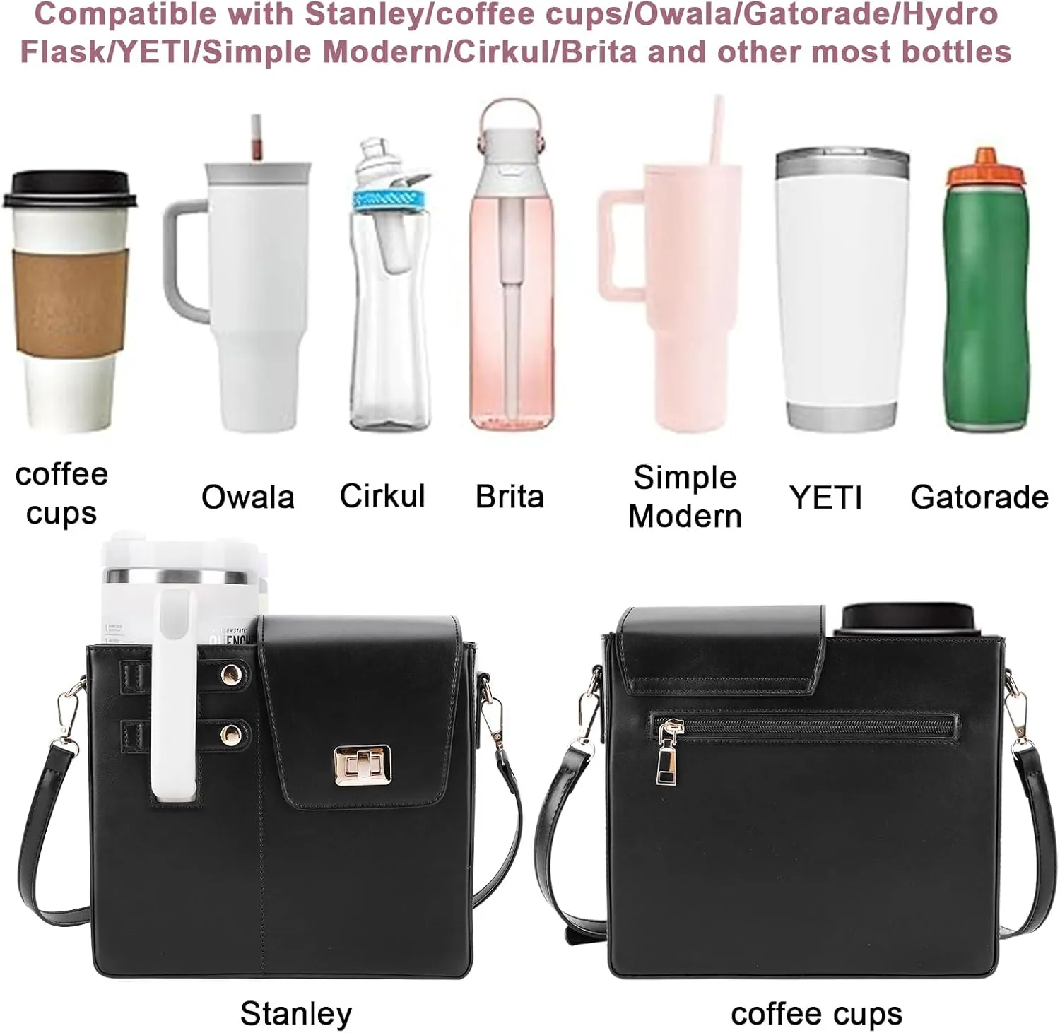 Outdoor Portable Crossbody Water Cup Storage Bag,Wear-Resistant Water Bottle Bag for Stanley 40 oz Tumble.Crossbody Bags for Women, Multifunctional Adjustable Shoulder Strap (black)