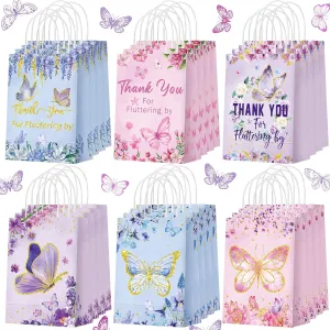Outus 24 Pcs Butterfly Party Favors Bags Butterfly Goodie Gift Paper Bags with Handles Purple Blue Pink Spring Thank You Candy Treat Tote Pouch for Baby Shower Birthday Party Decoration Supplies