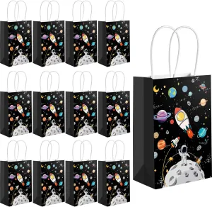Outus 24 Pcs Outer Space Gift Bags Paper Space Treat Bags with Handles Planet Galaxy Party Favor for Birthday Galaxy Theme Party Supplies