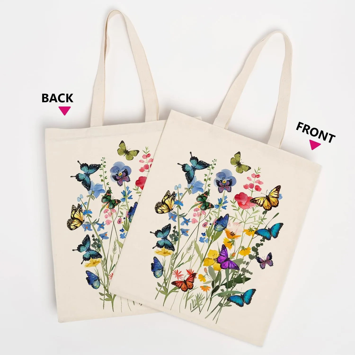 OUZ Flower Tote Bag, Aesthetic Wildflower Tote Bag, Canvas Tote Bag for Women Beach Bag Shopping Bags Reusable Grocery Bags