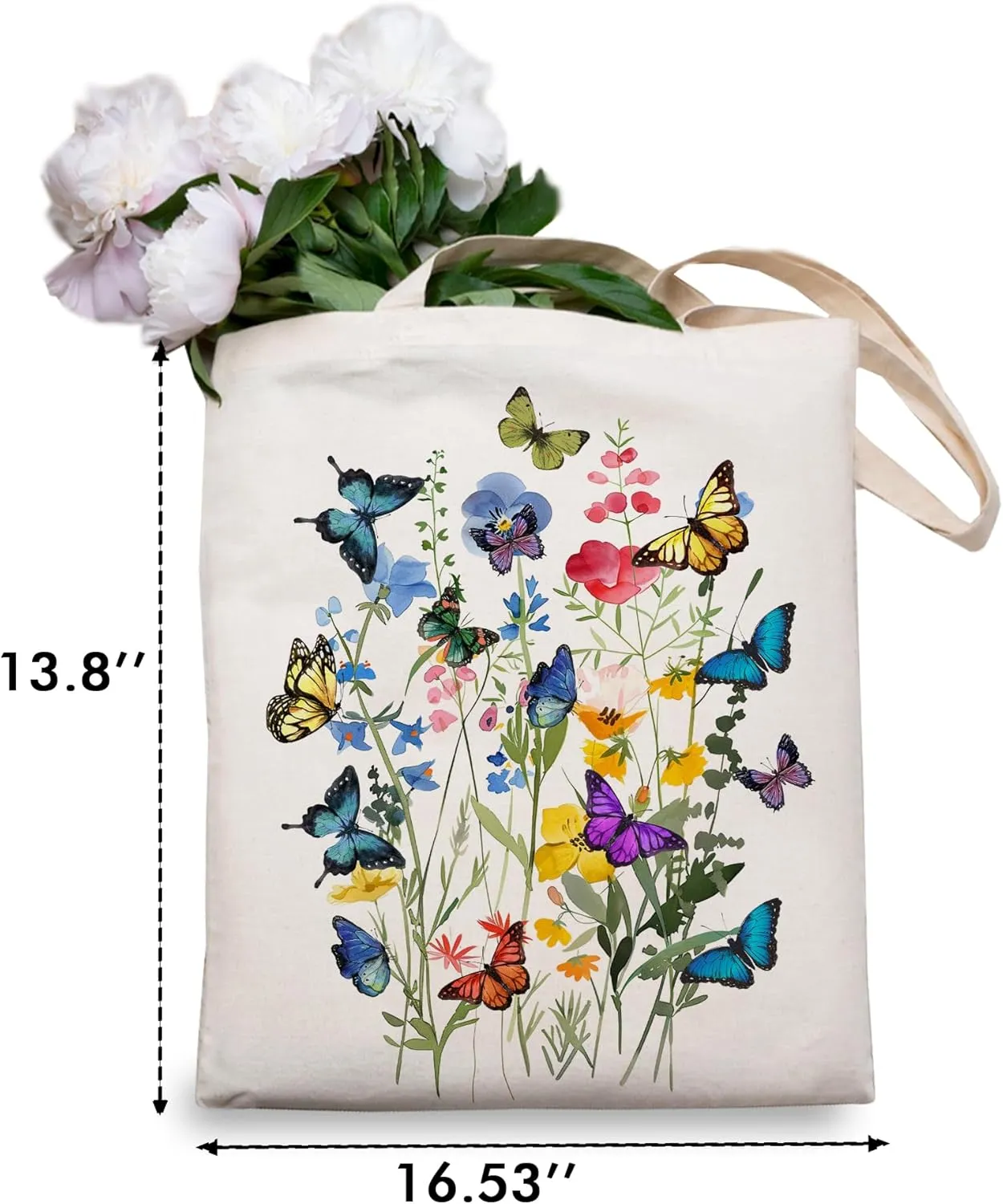 OUZ Flower Tote Bag, Aesthetic Wildflower Tote Bag, Canvas Tote Bag for Women Beach Bag Shopping Bags Reusable Grocery Bags