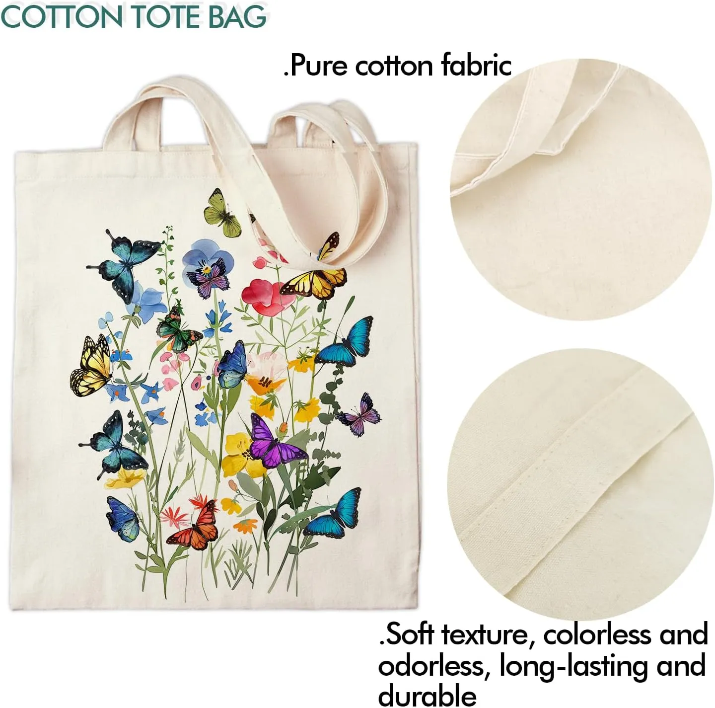 OUZ Flower Tote Bag, Aesthetic Wildflower Tote Bag, Canvas Tote Bag for Women Beach Bag Shopping Bags Reusable Grocery Bags
