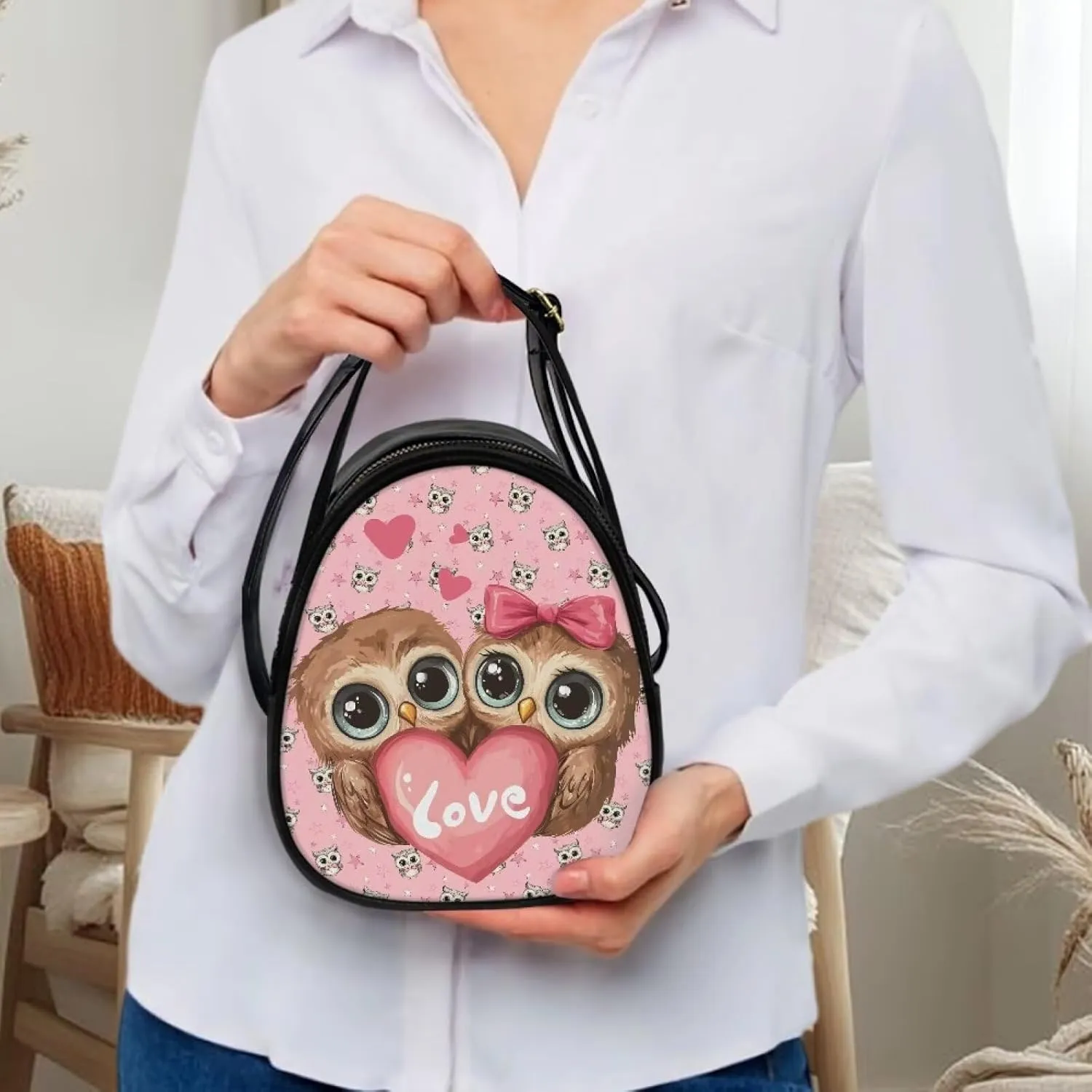 Owls Shoulder Bag Purse for Women PU Leather Crossbody Cell Phone Holder, Small Sling Bag Travel Handbag Zipper