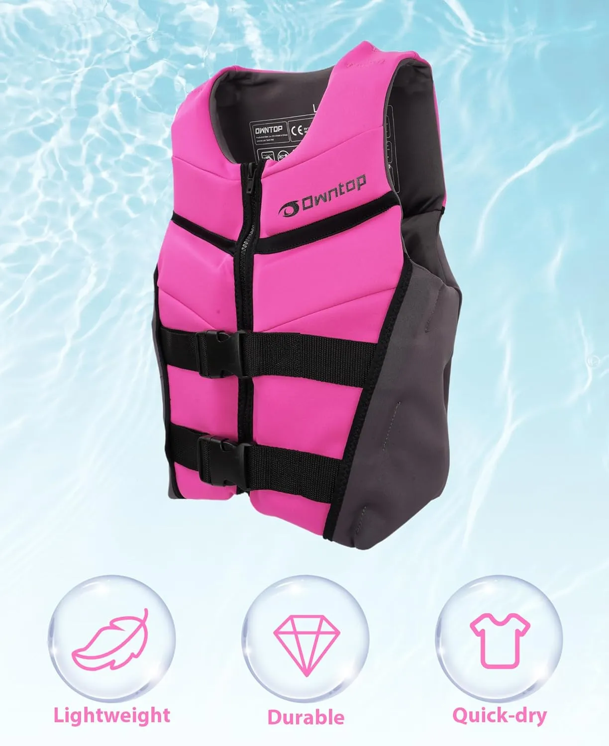 Owntop Swim Vest Youth Kids | Lightweight & Quick-Dry | Adjustable Buckles & Zipper | Kayak, Swimming Training, Boating - Watersports | Fit for 50-125 lbs